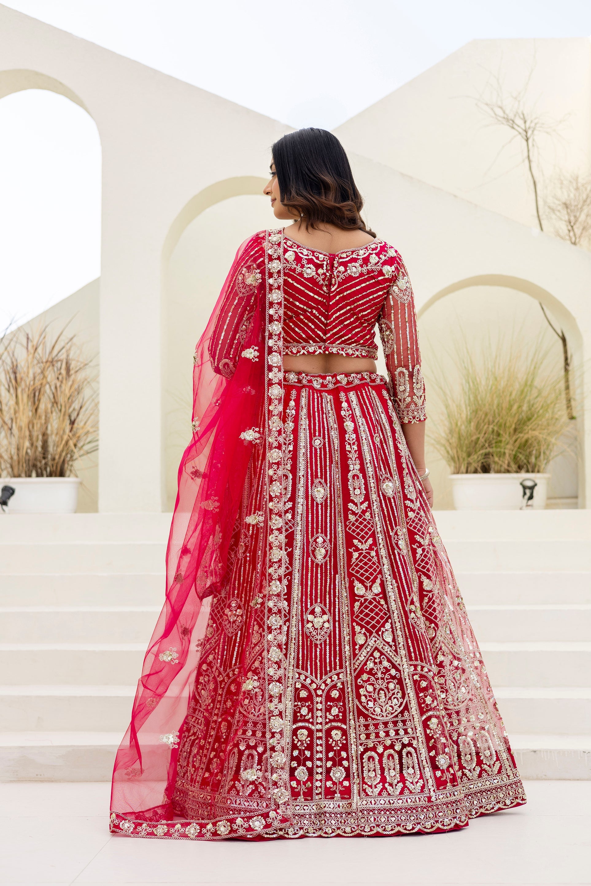 Net Sequins Embroidered Lehenga Set with Dupatta