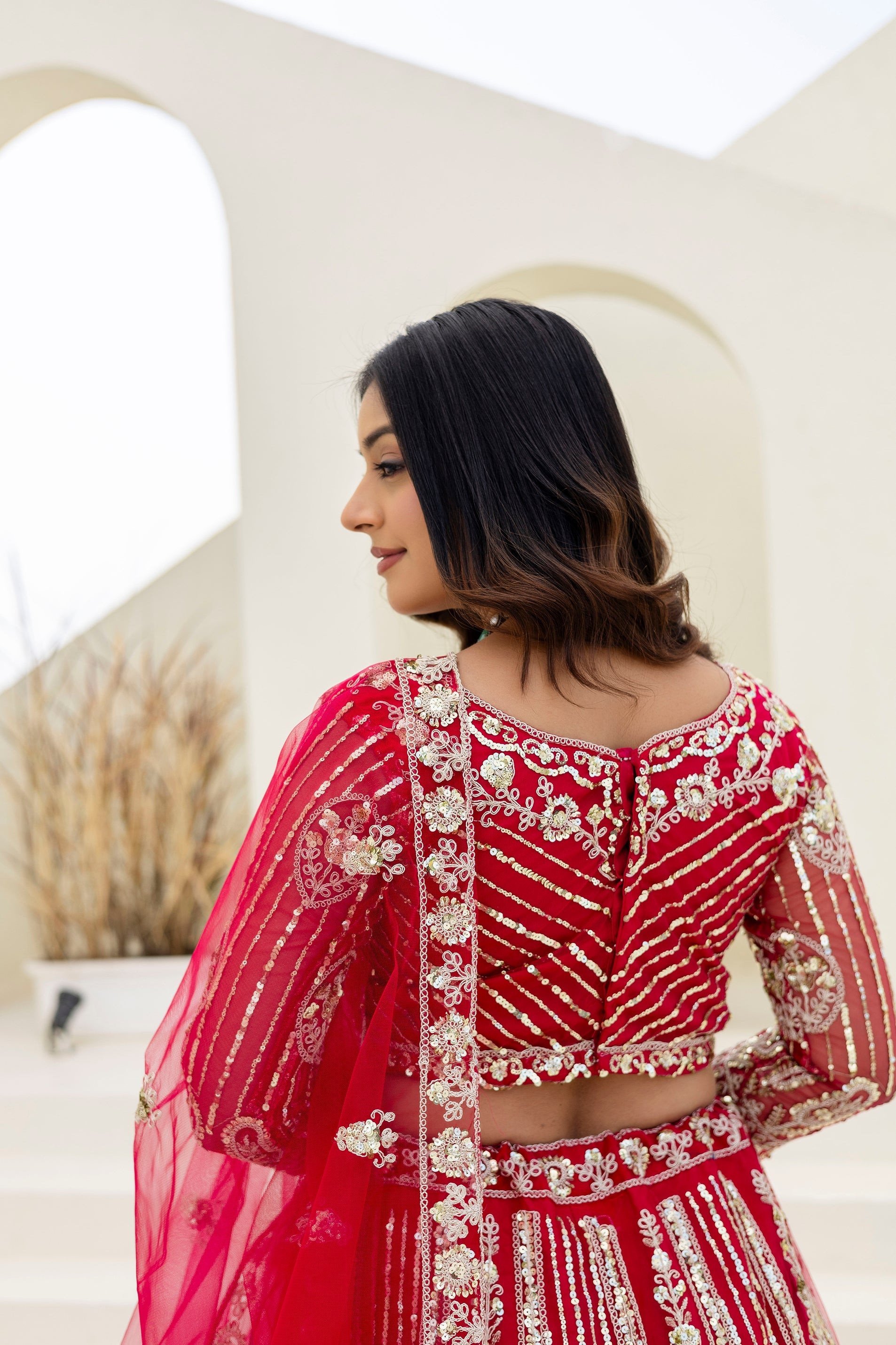 Net Sequins Embroidered Lehenga Set with Dupatta