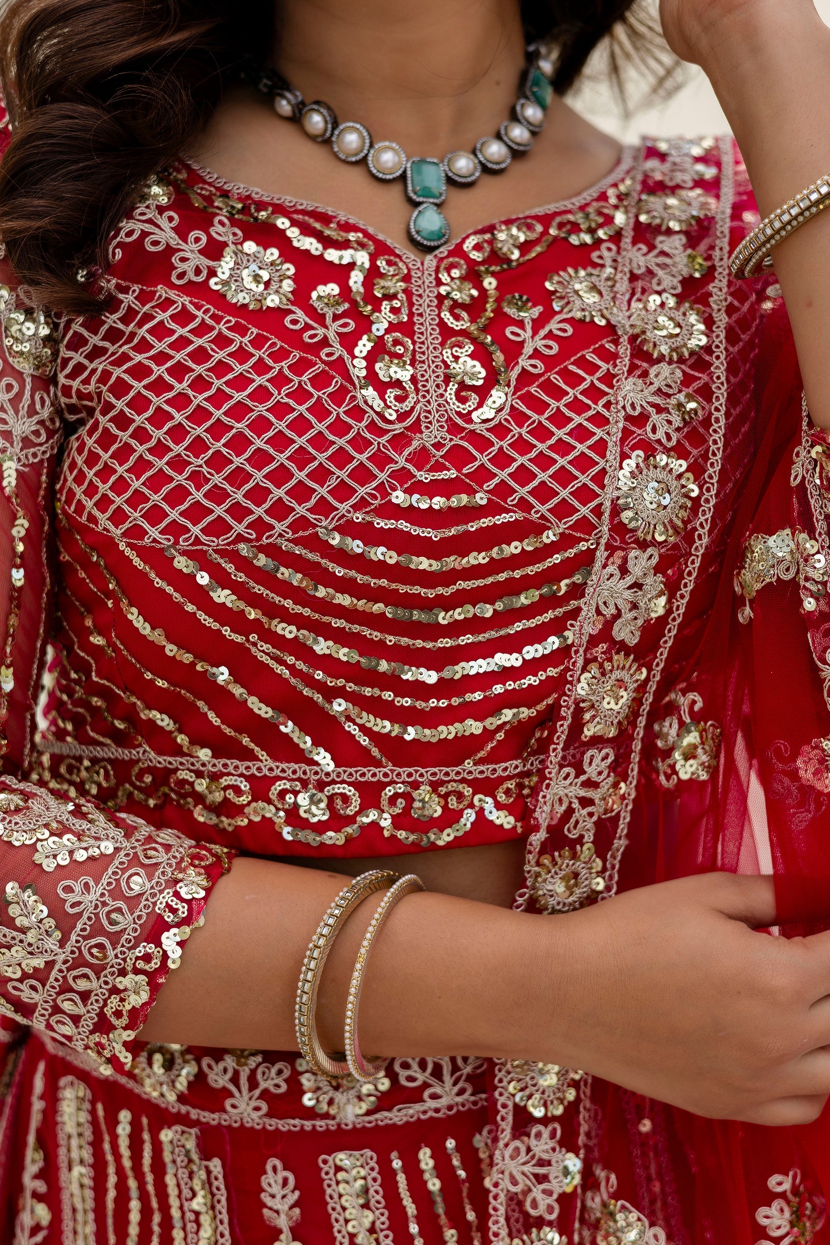 Net Sequins Embroidered Lehenga Set with Dupatta