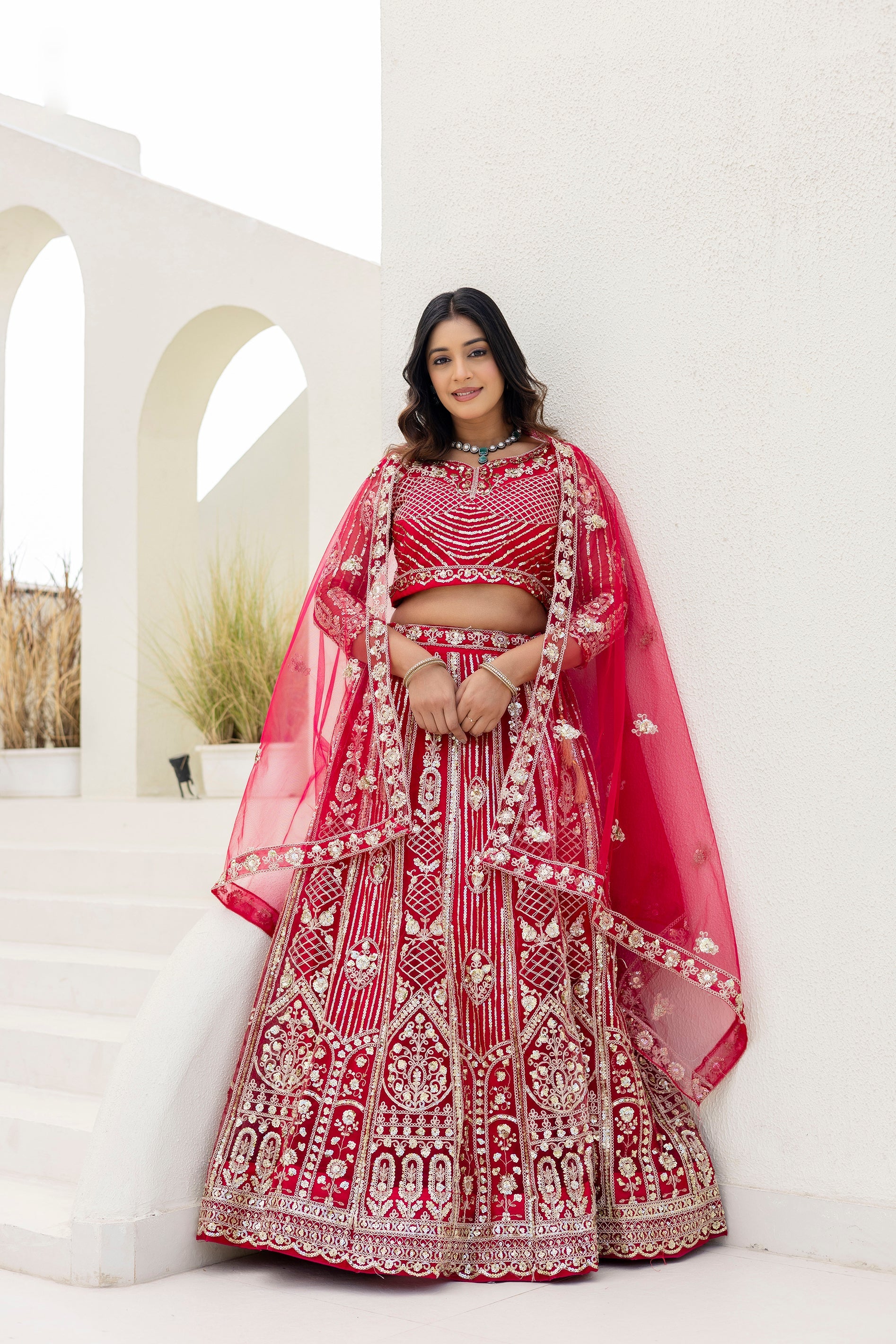 Net Sequins Embroidered Lehenga Set with Dupatta