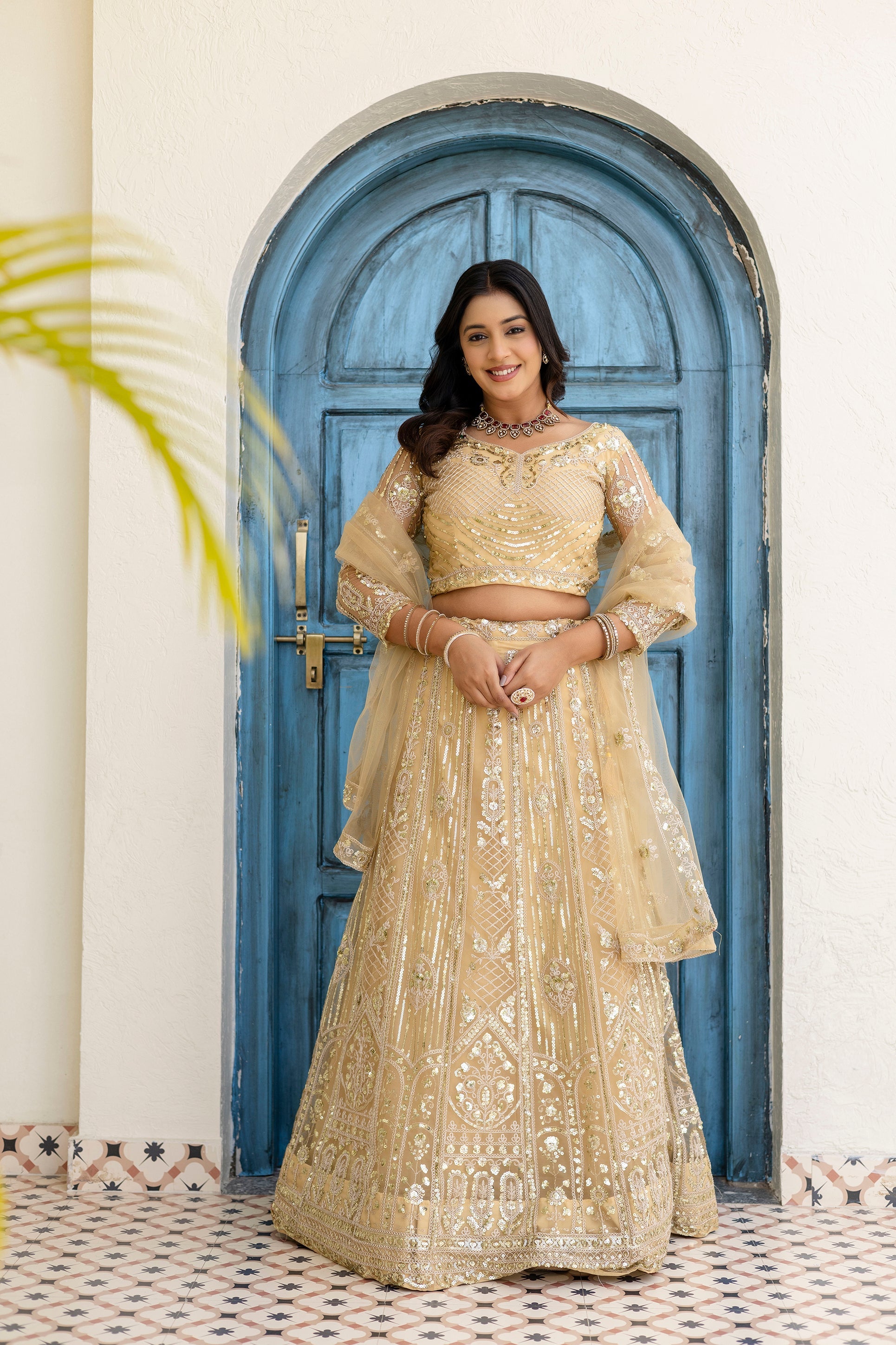Net Sequins Embroidered Lehenga Set with Dupatta