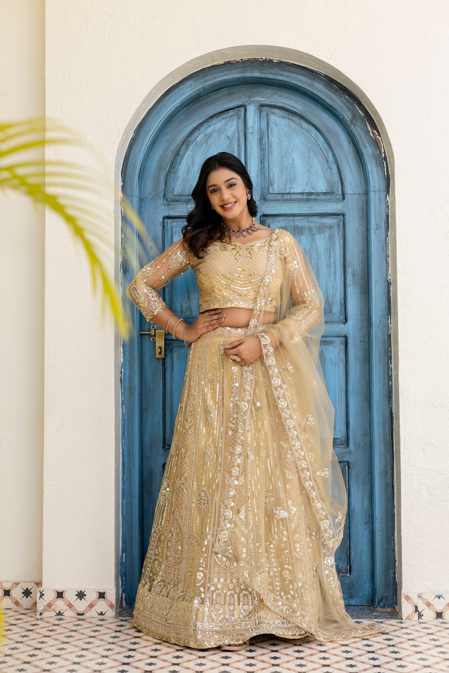 Net Sequins Embroidered Lehenga Set with Dupatta