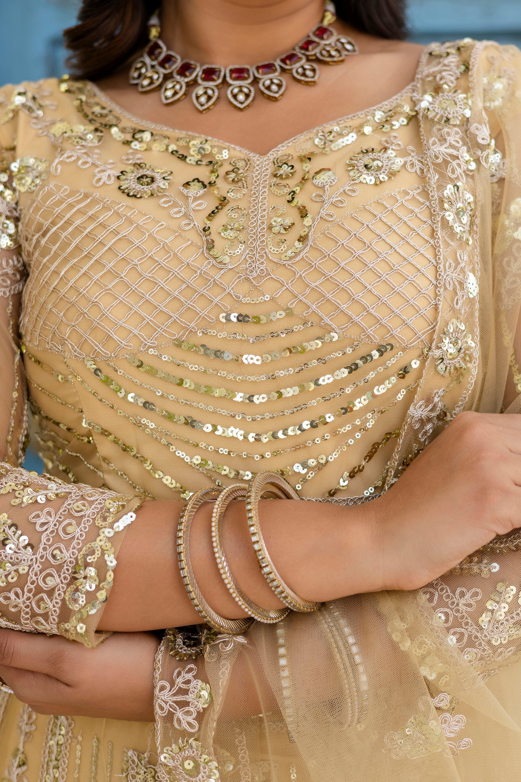 Net Sequins Embroidered Lehenga Set with Dupatta