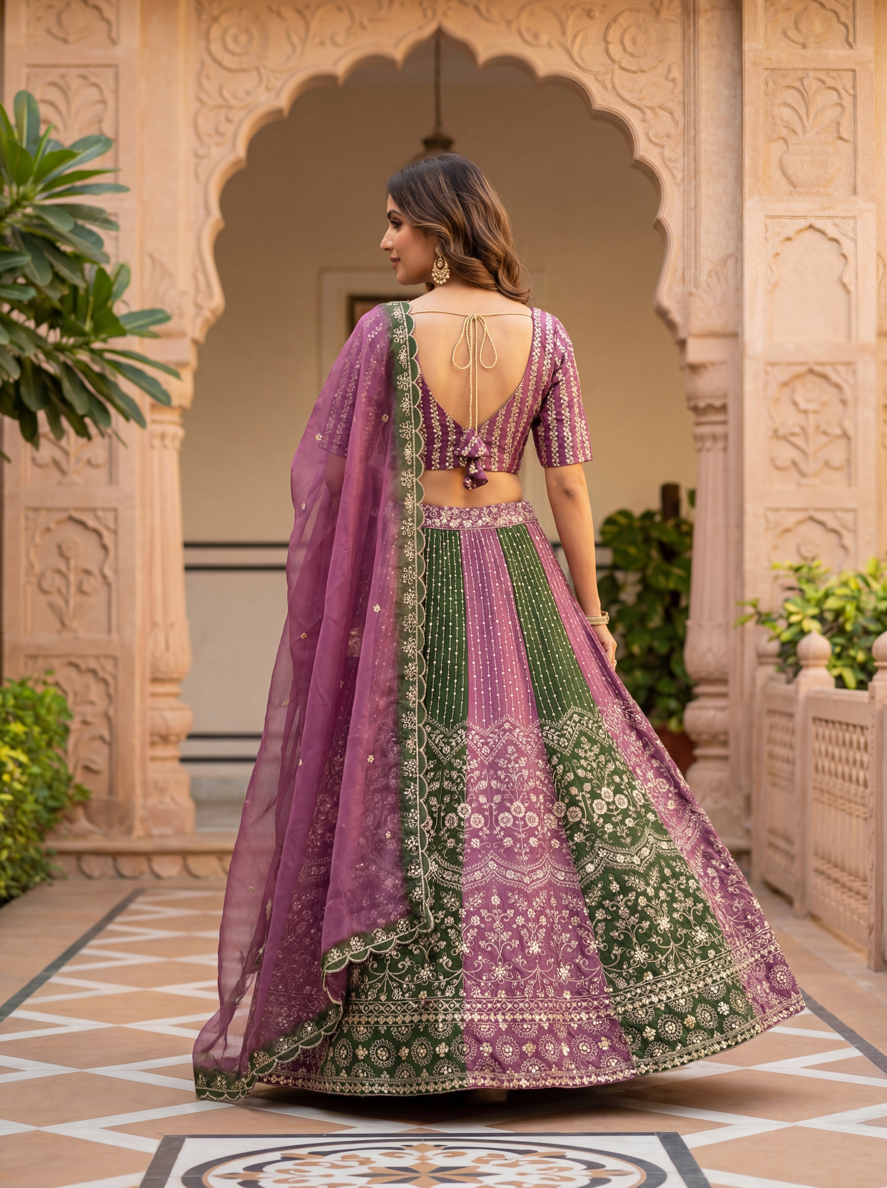 Chinon Sequins Lehenga Set with Printed Dupatta
