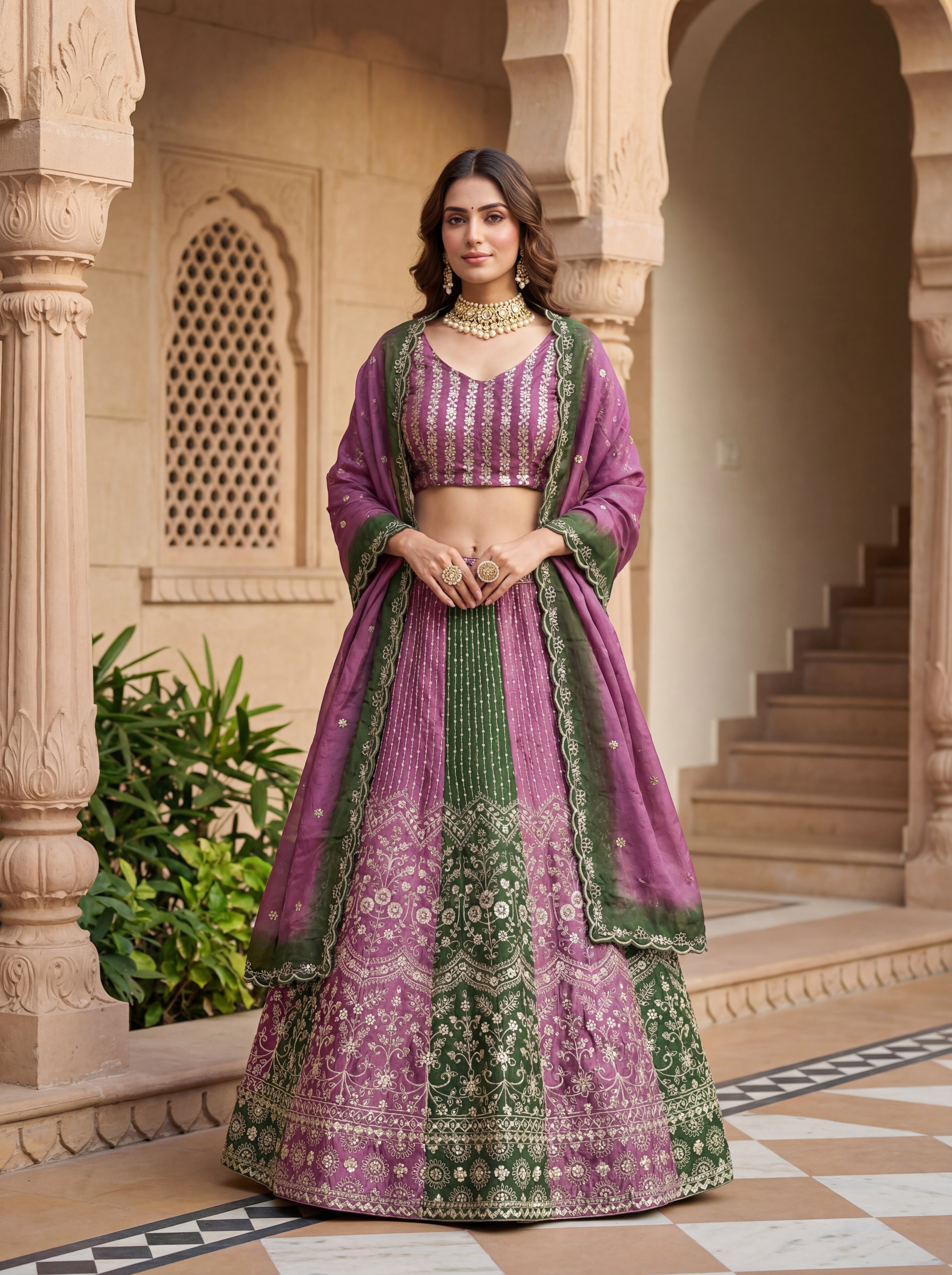 Chinon Sequins Lehenga Set with Printed Dupatta