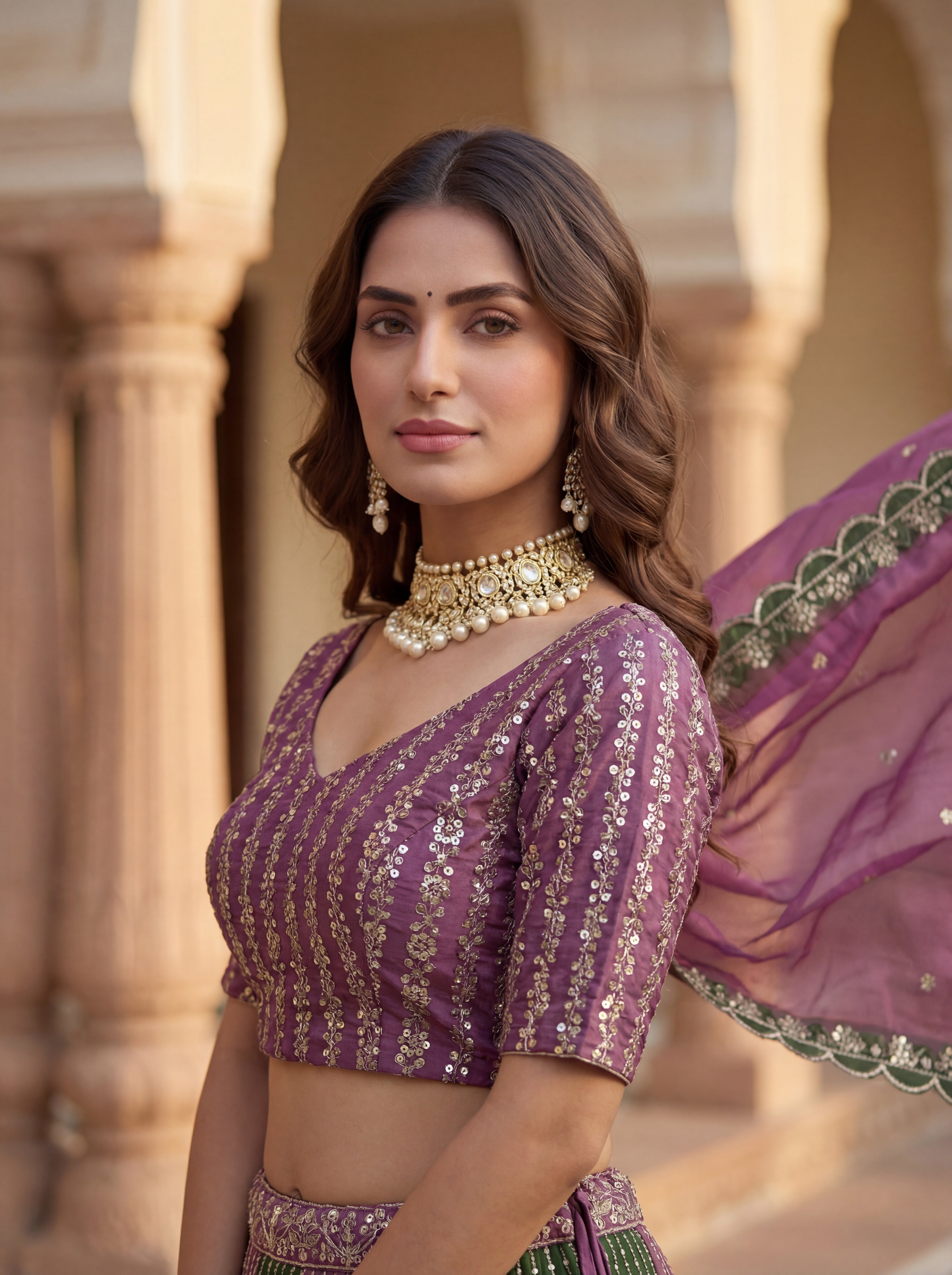 Chinon Sequins Lehenga Set with Printed Dupatta
