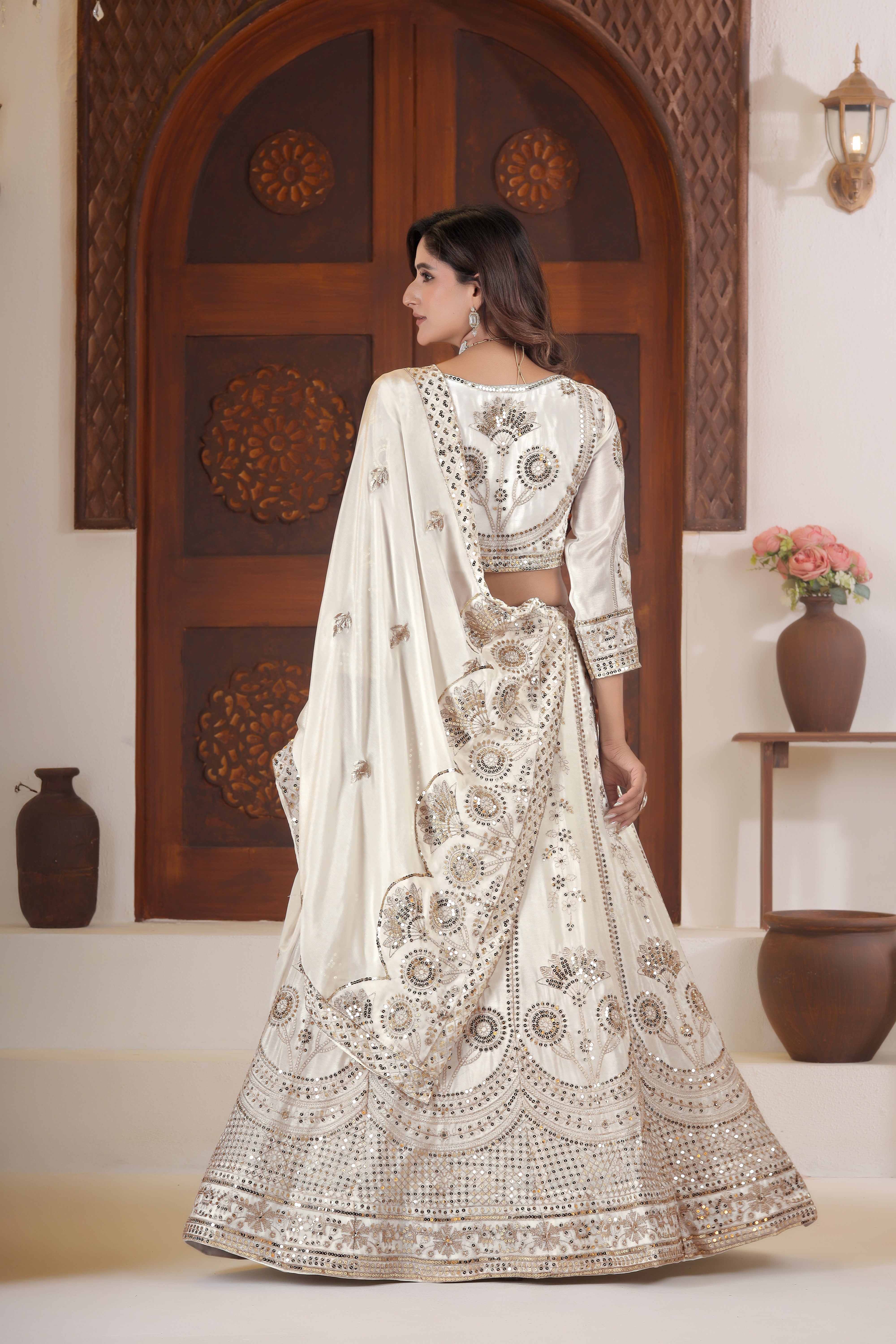 Chinon Silk Sequins Zari Lehenga Set with Dupatta