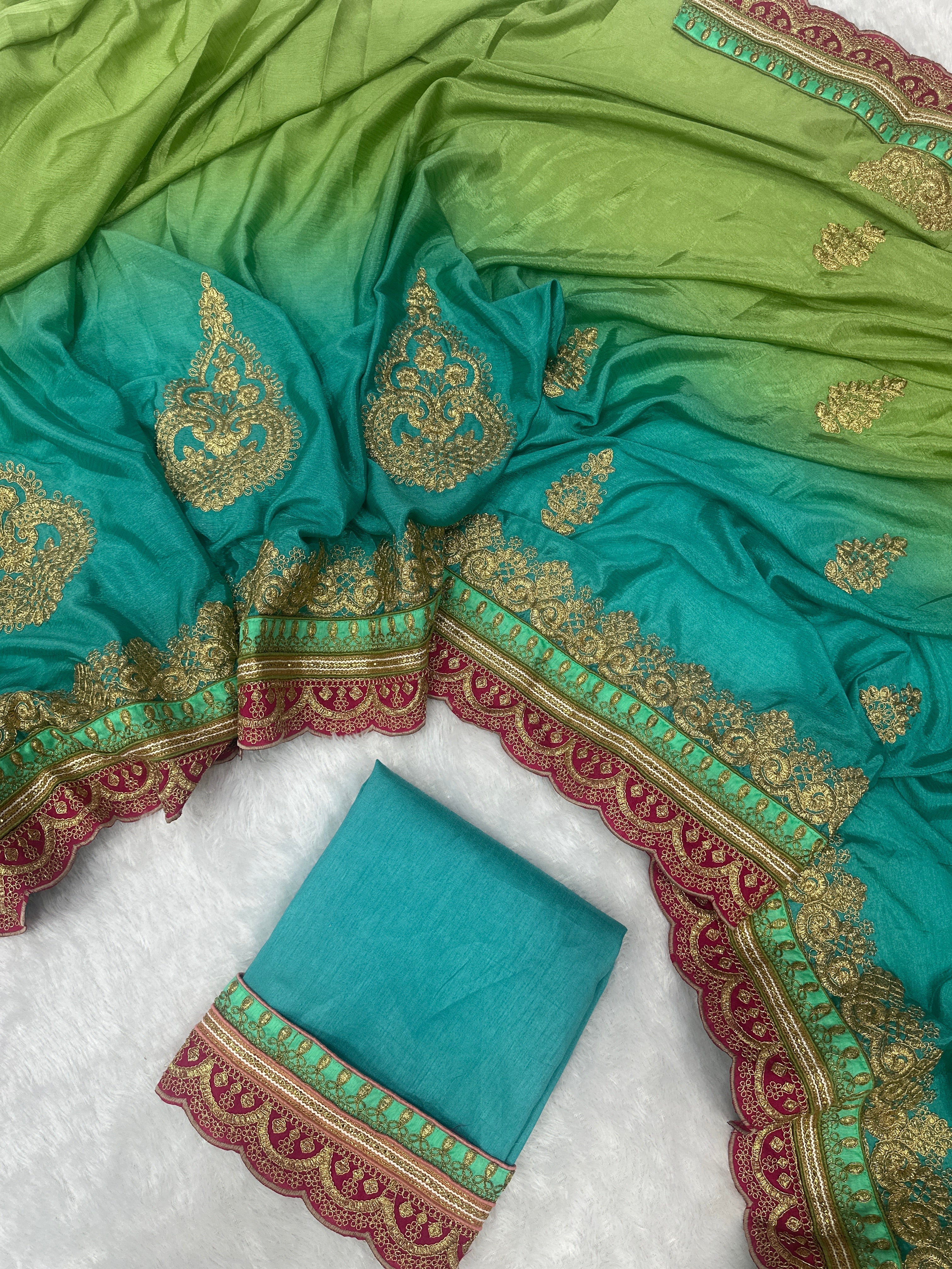 Chinon Silk Embroidered Saree with Banglori Blouse