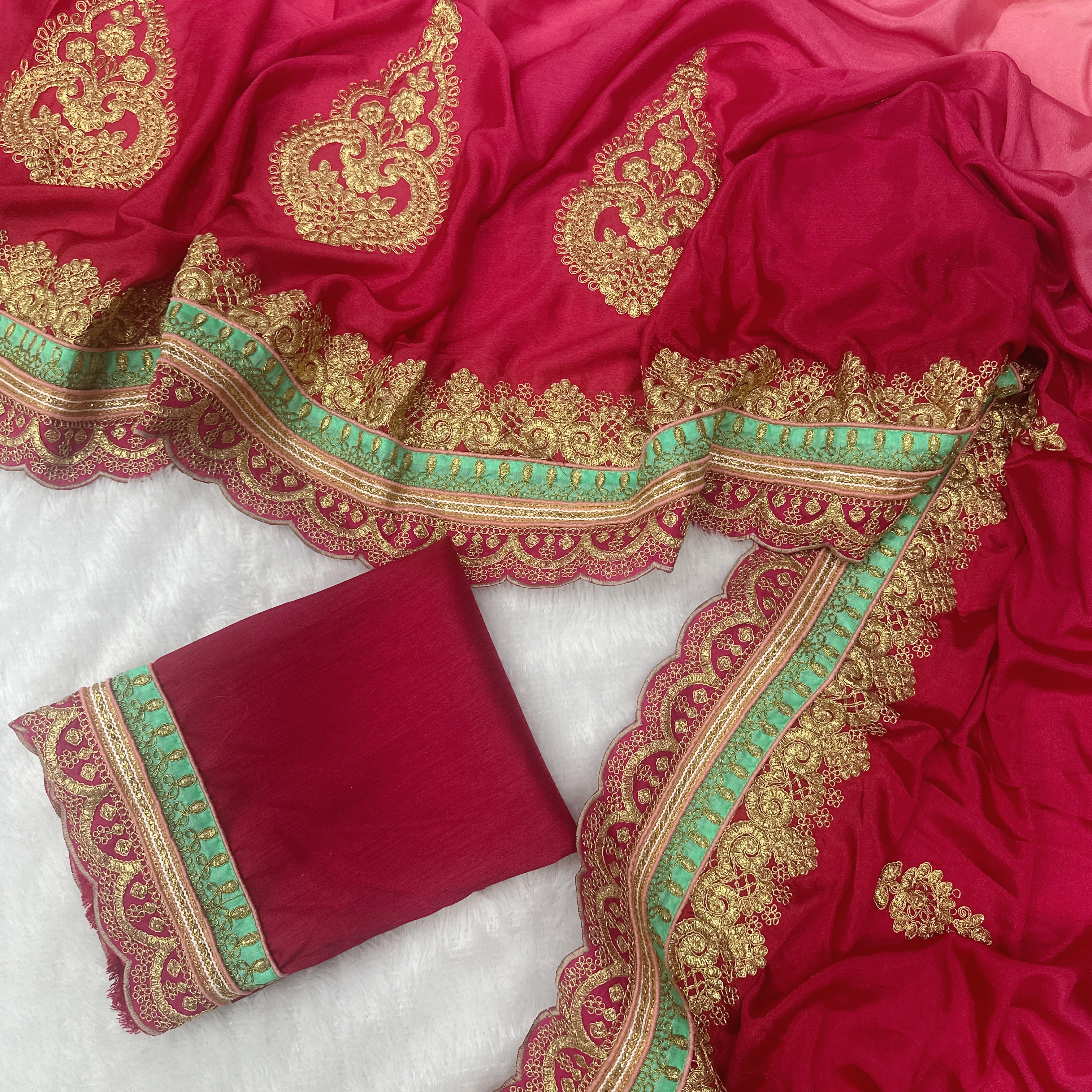 Chinon Silk Embroidered Saree with Banglori Blouse