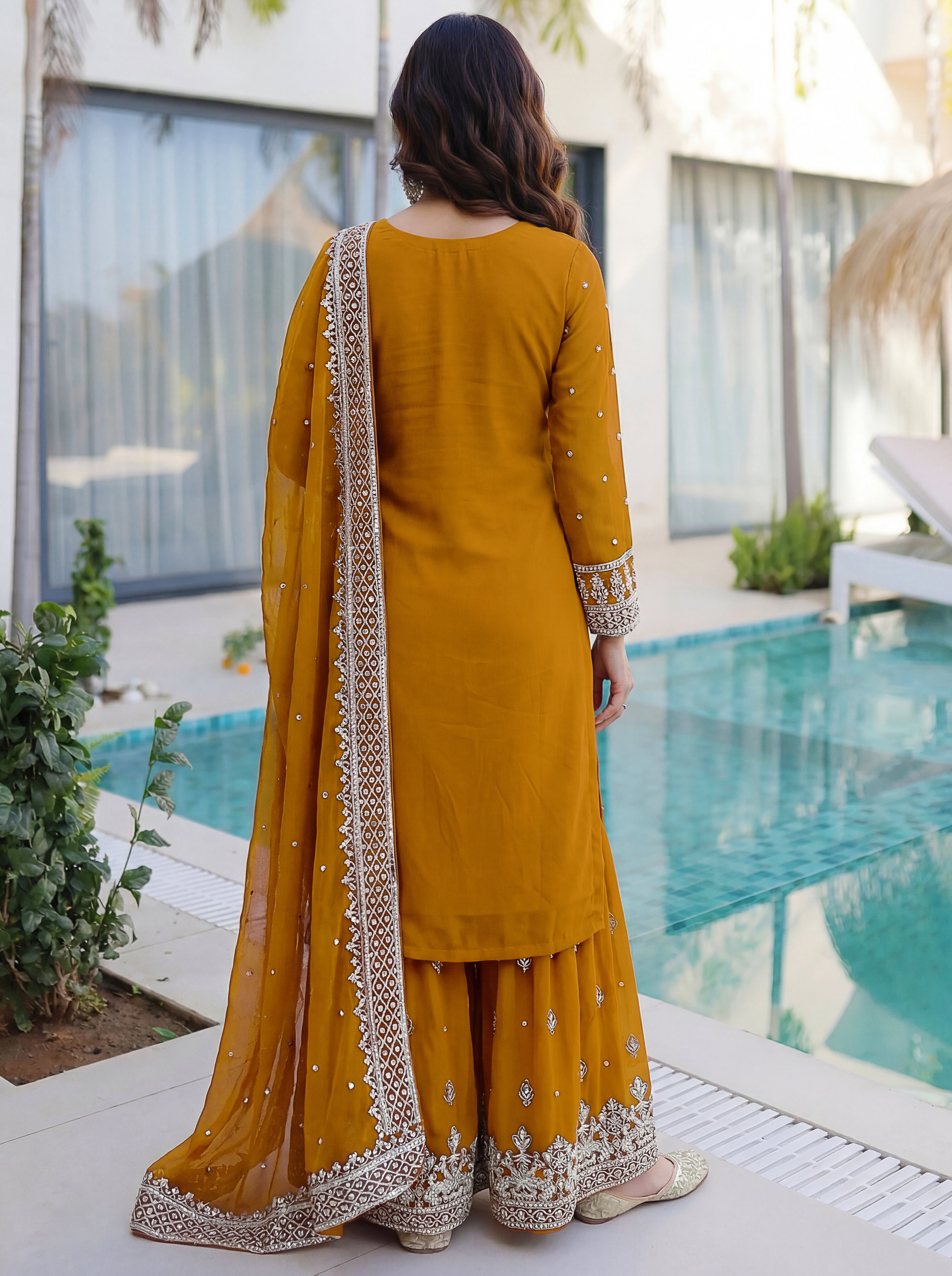 Faux Georgette Sequins Zari Sharara Set with Dupatta