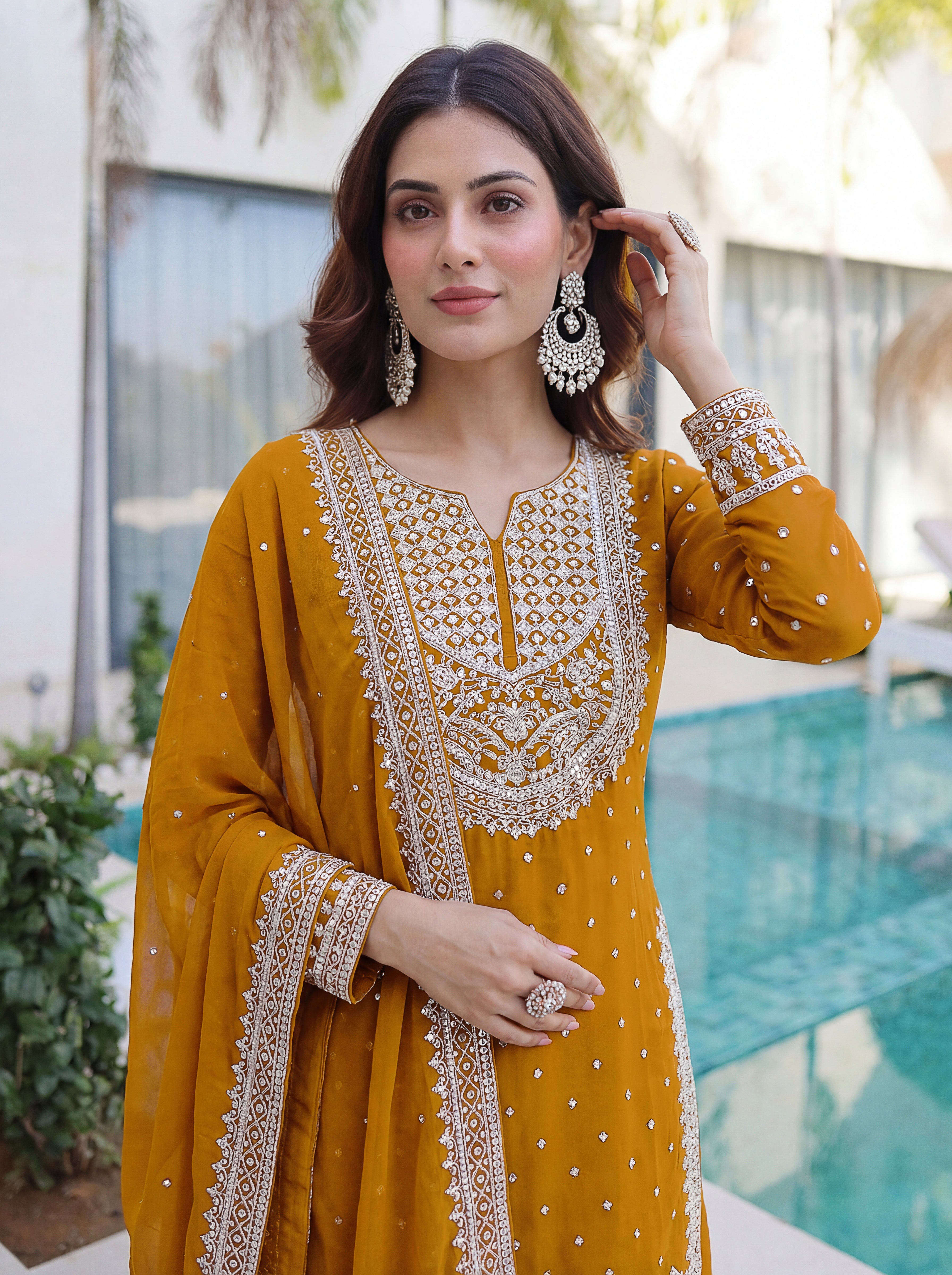 Faux Georgette Sequins Zari Sharara Set with Dupatta