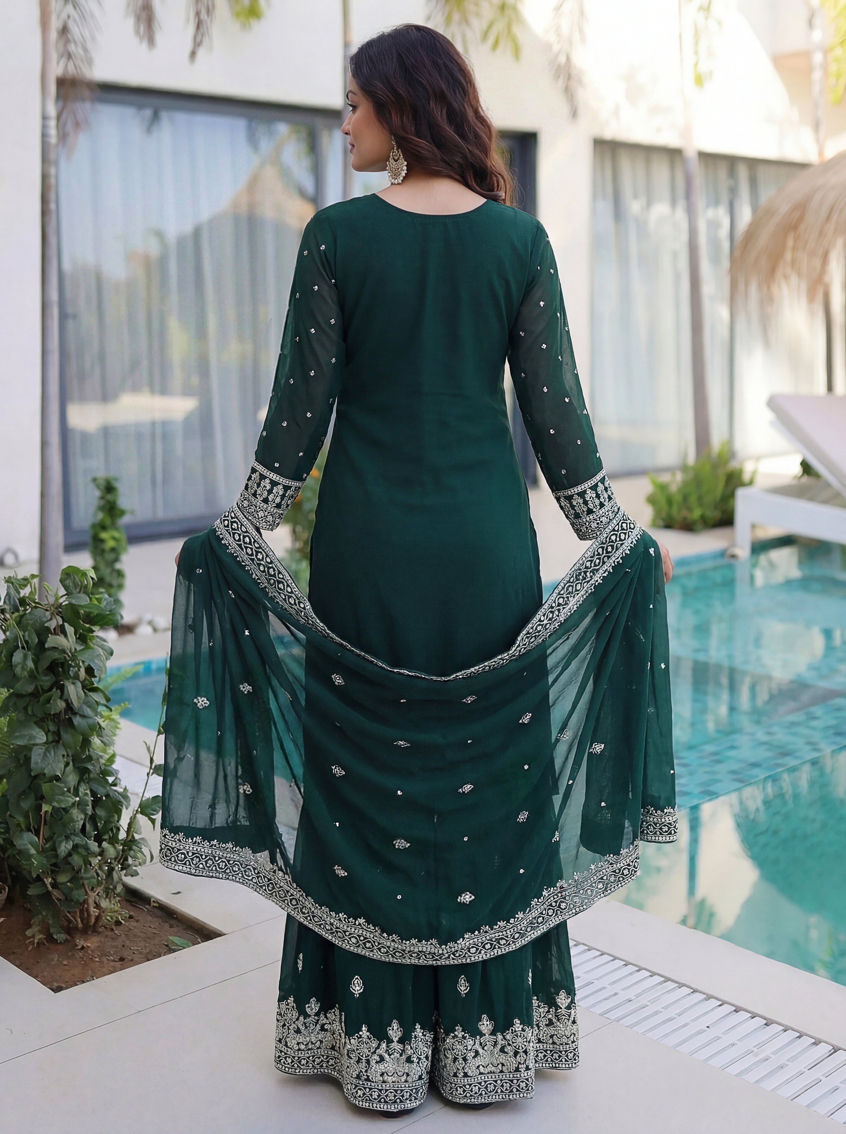 Faux Georgette Sequins Zari Sharara Set with Dupatta