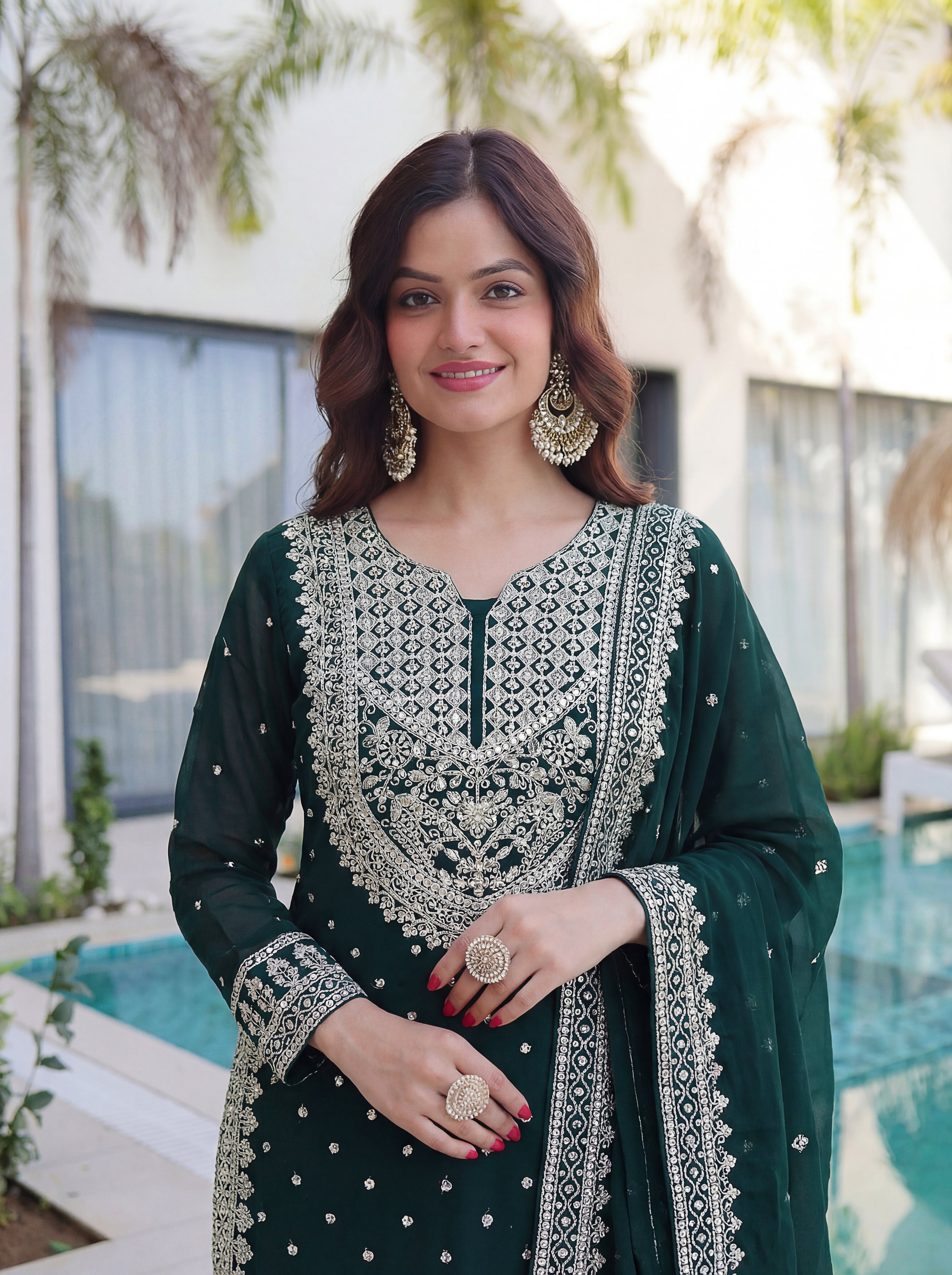 Faux Georgette Sequins Zari Sharara Set with Dupatta