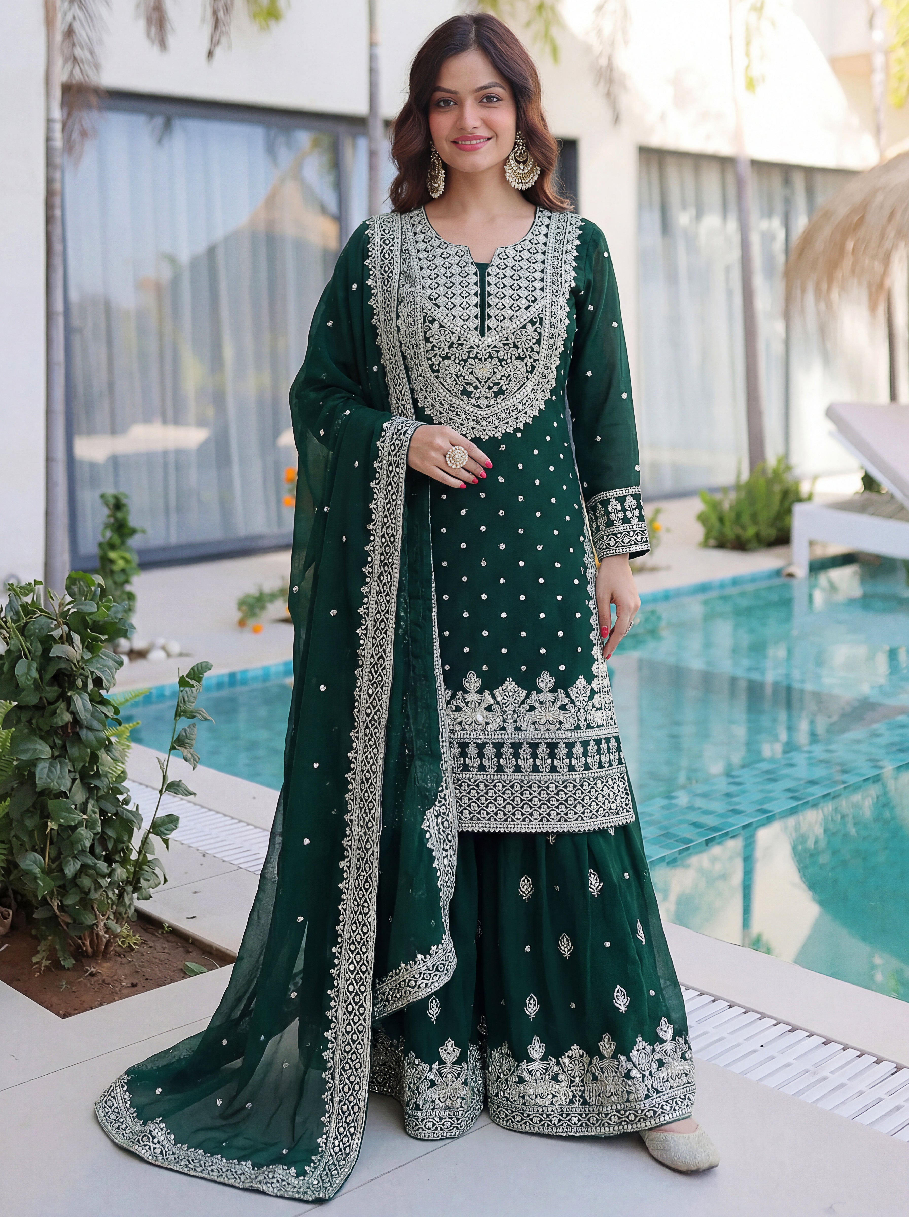 Faux Georgette Sequins Zari Sharara Set with Dupatta