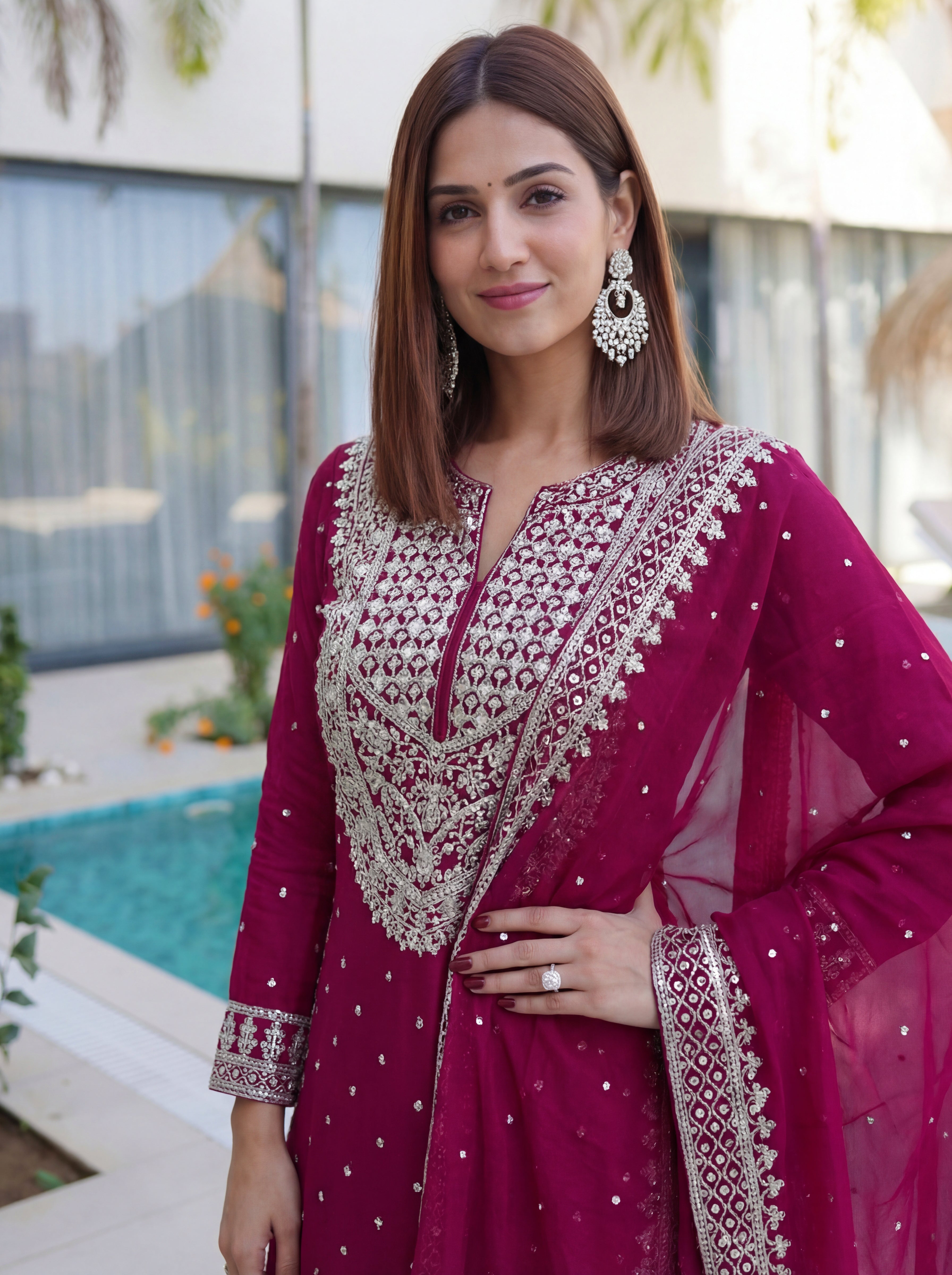 Faux Georgette Sequins Zari Sharara Set with Dupatta