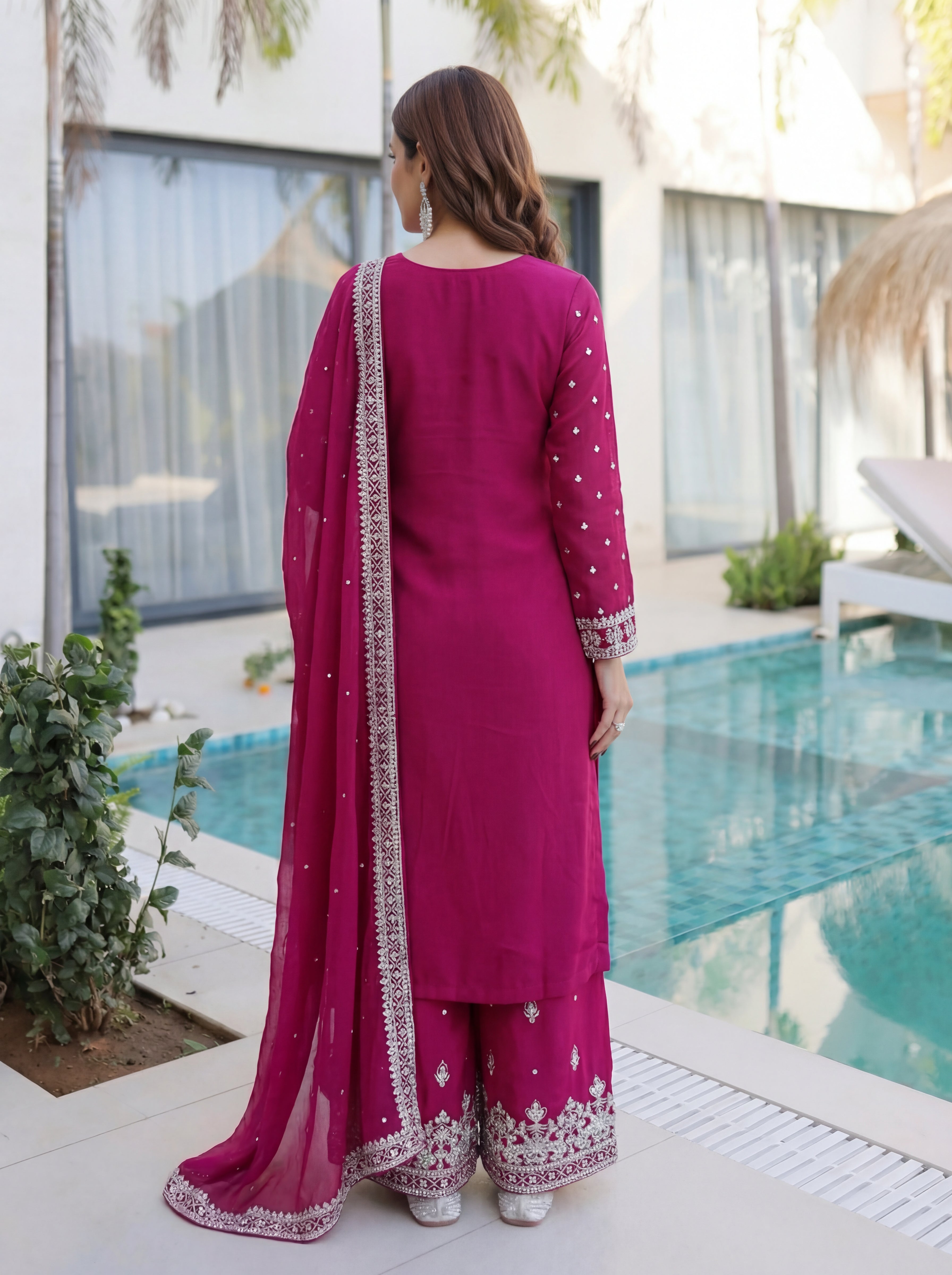 Faux Georgette Sequins Zari Sharara Set with Dupatta