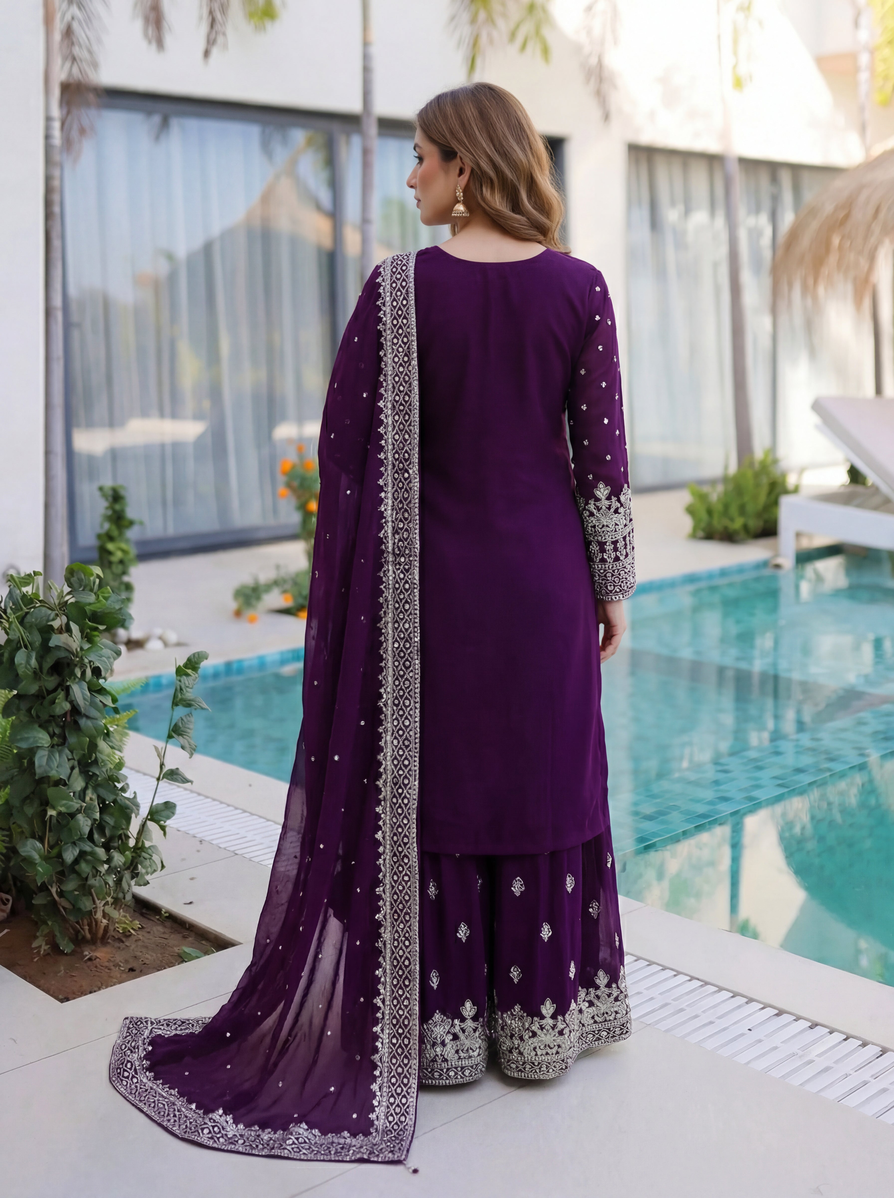 Faux Georgette Sequins Zari Sharara Set with Dupatta