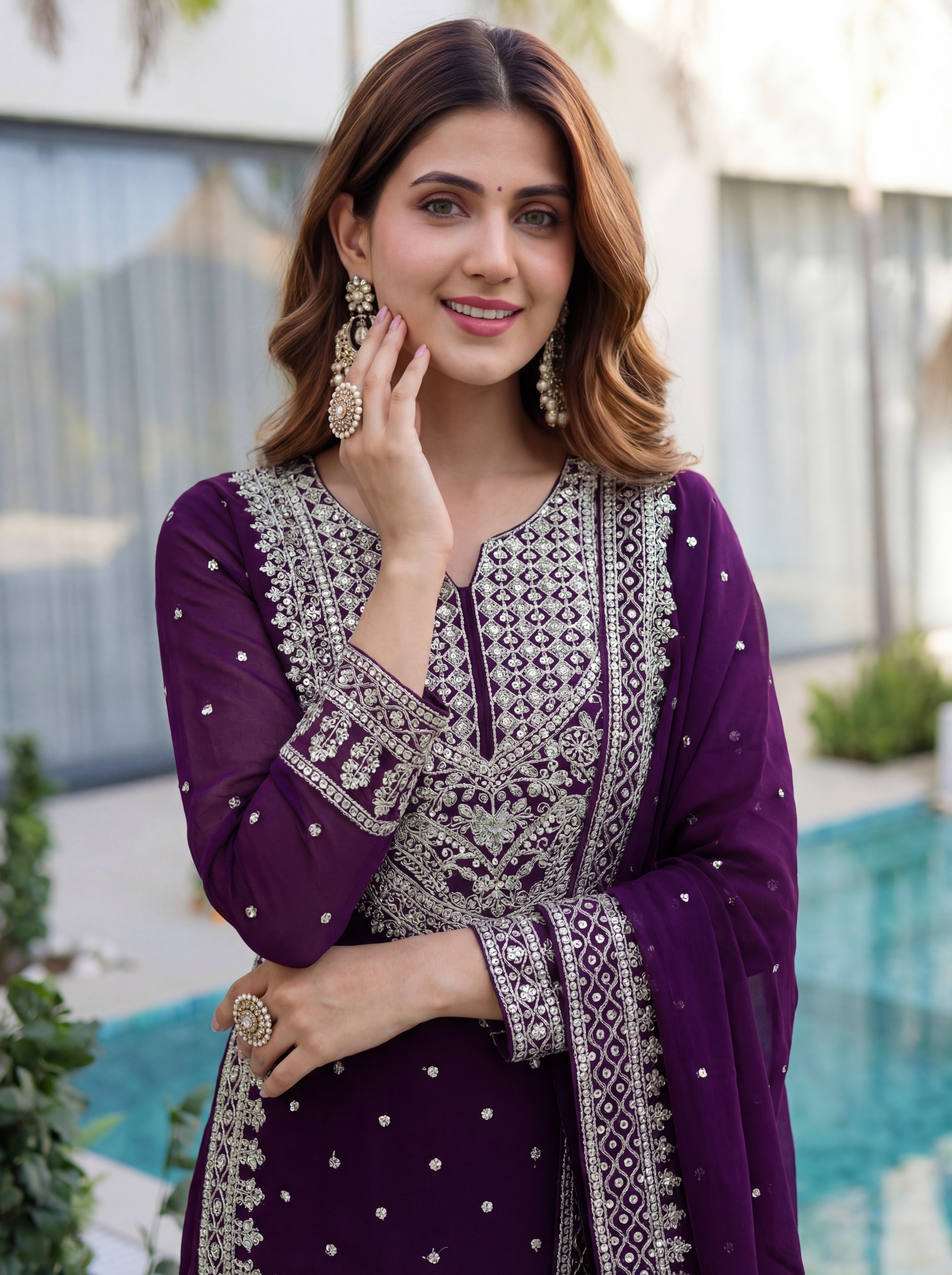 Faux Georgette Sequins Zari Sharara Set with Dupatta