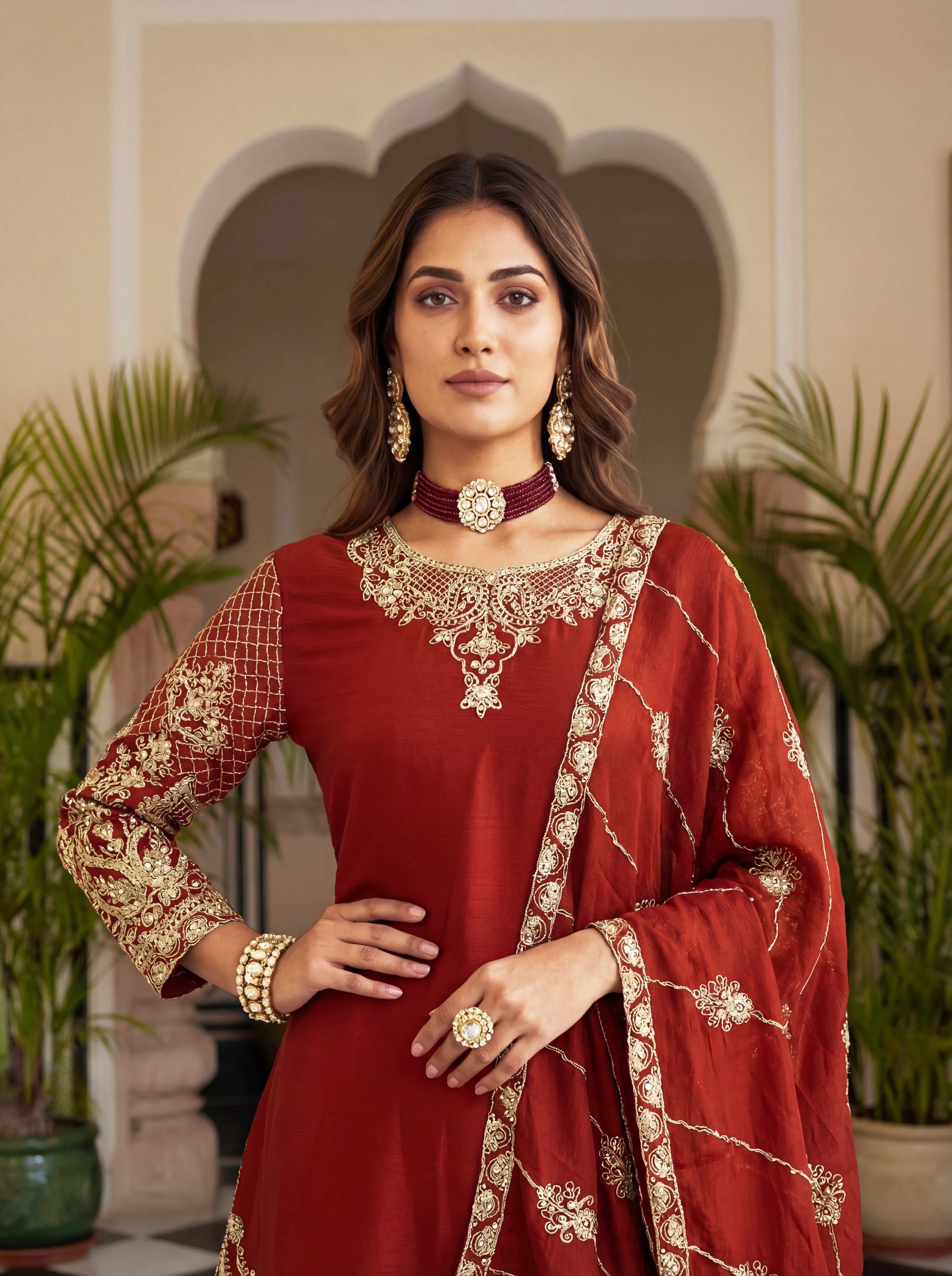 Chinon Silk Embroidered Sharara Set with Dupatta