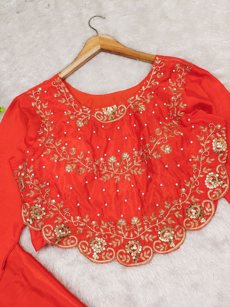 Royal Chinnon Silk Palazzo Set with Embroidery