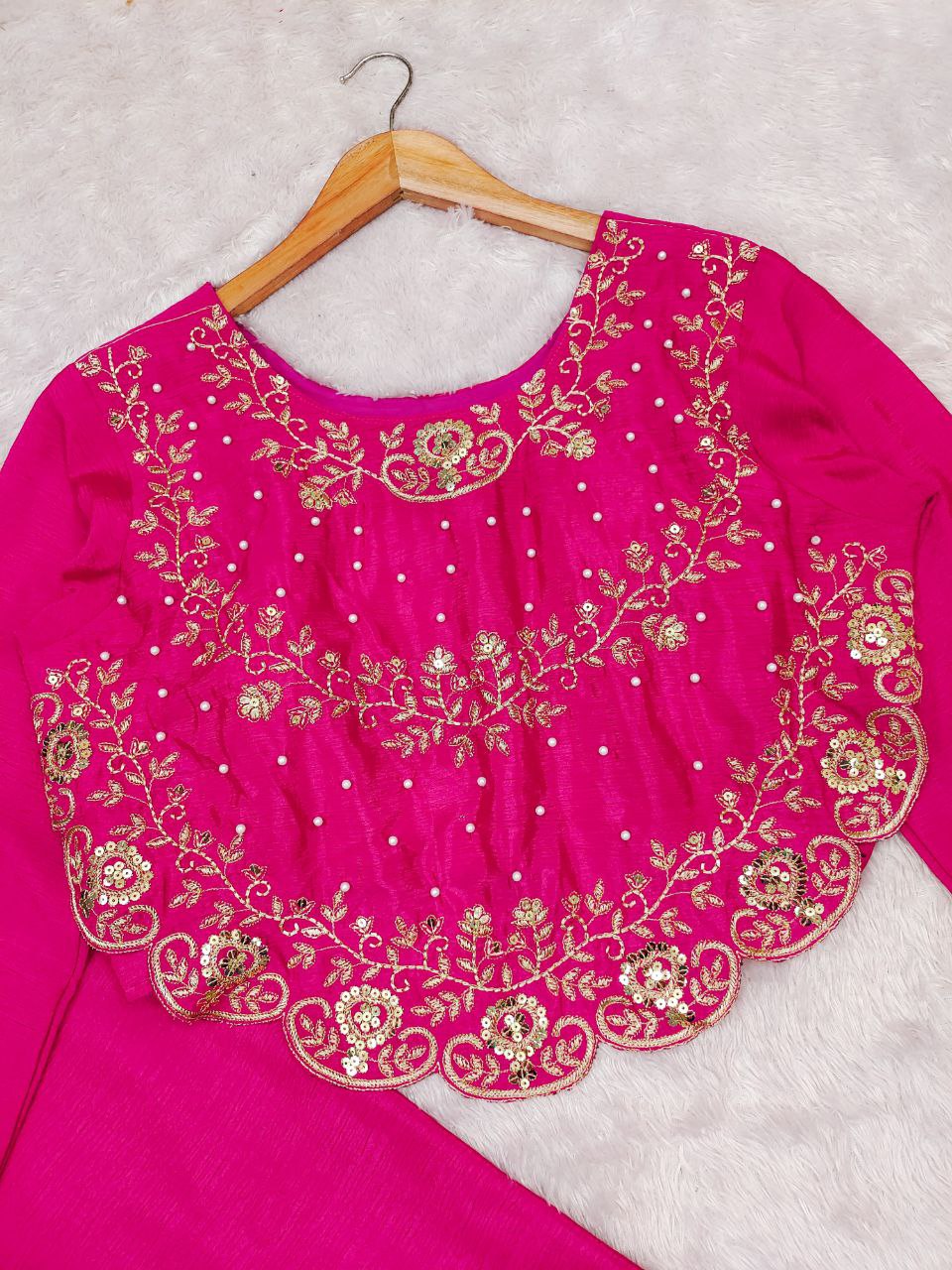 Royal Chinnon Silk Palazzo Set with Embroidery