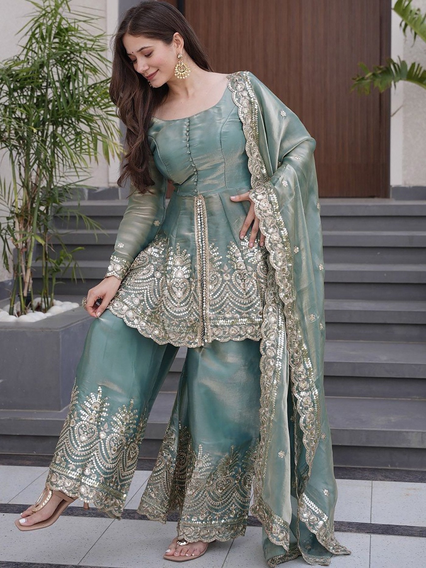 Firozi Fandy Sharara Set with Dupatta