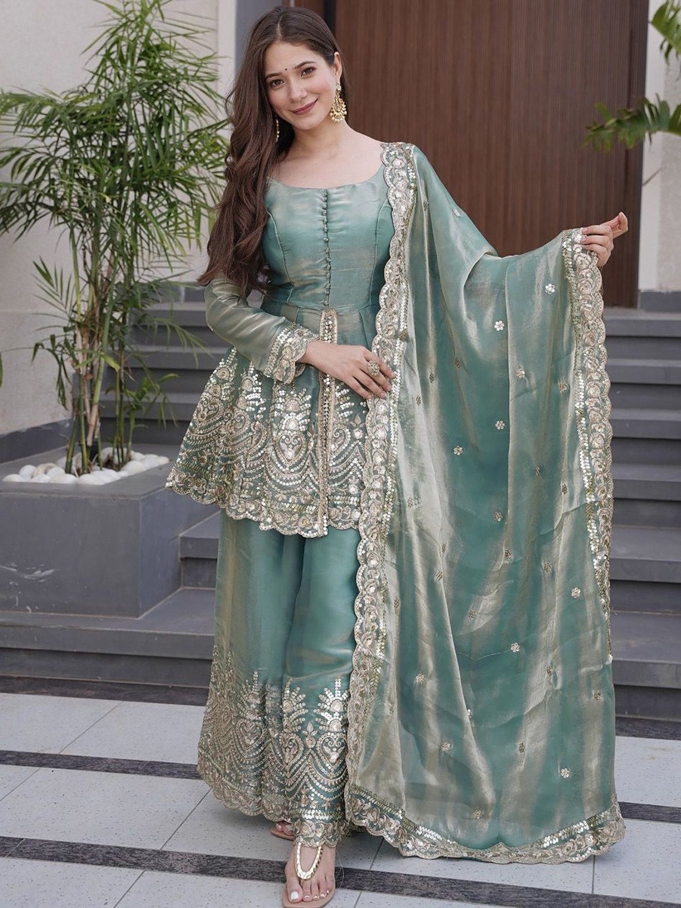 Firozi Fandy Sharara Set with Dupatta