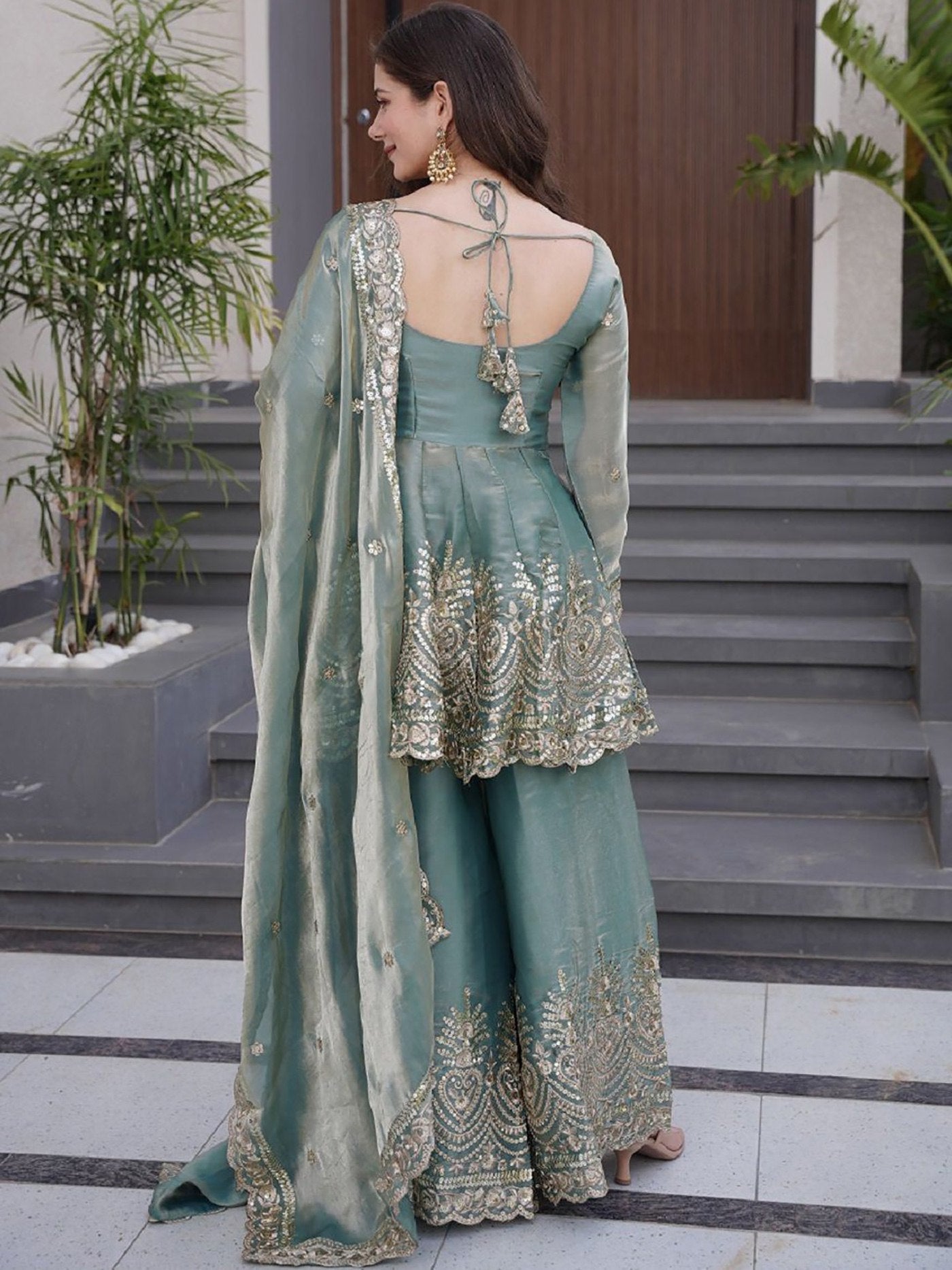 Firozi Fandy Sharara Set with Dupatta