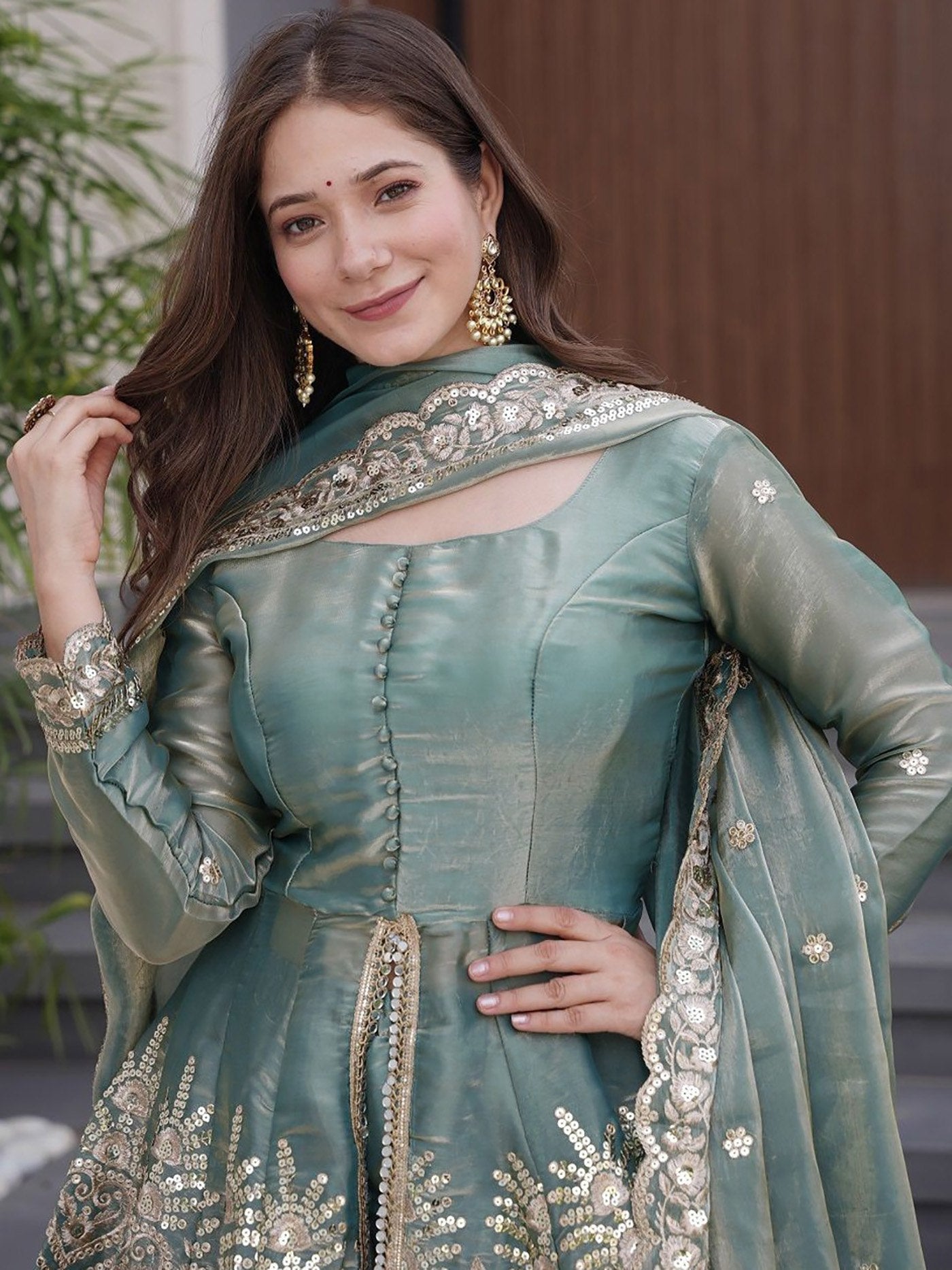 Firozi Fandy Sharara Set with Dupatta