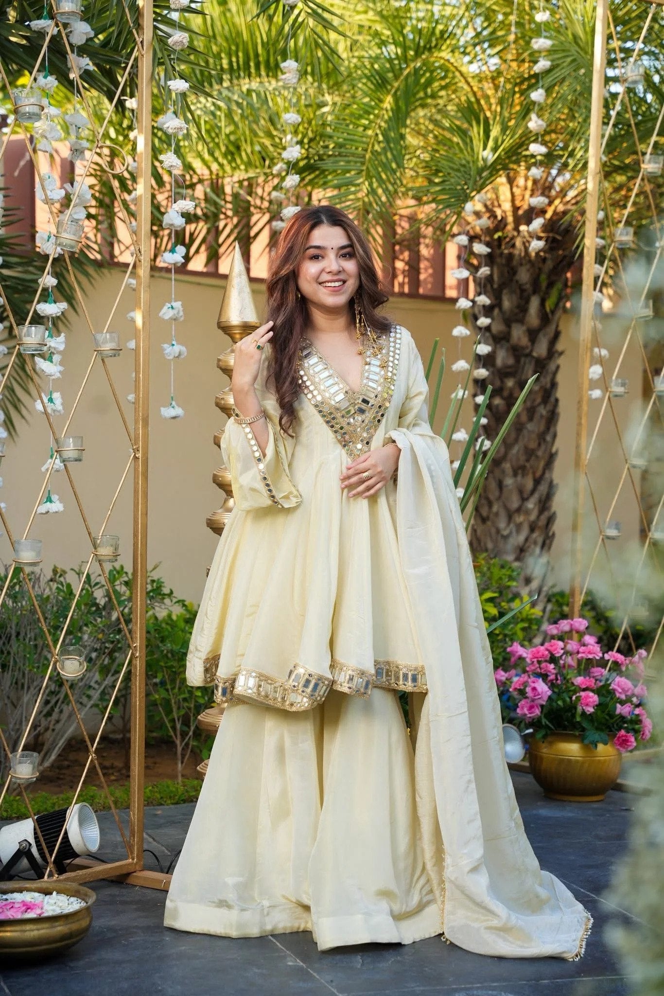 Off-White Mirror Embroidered Palazzo Set