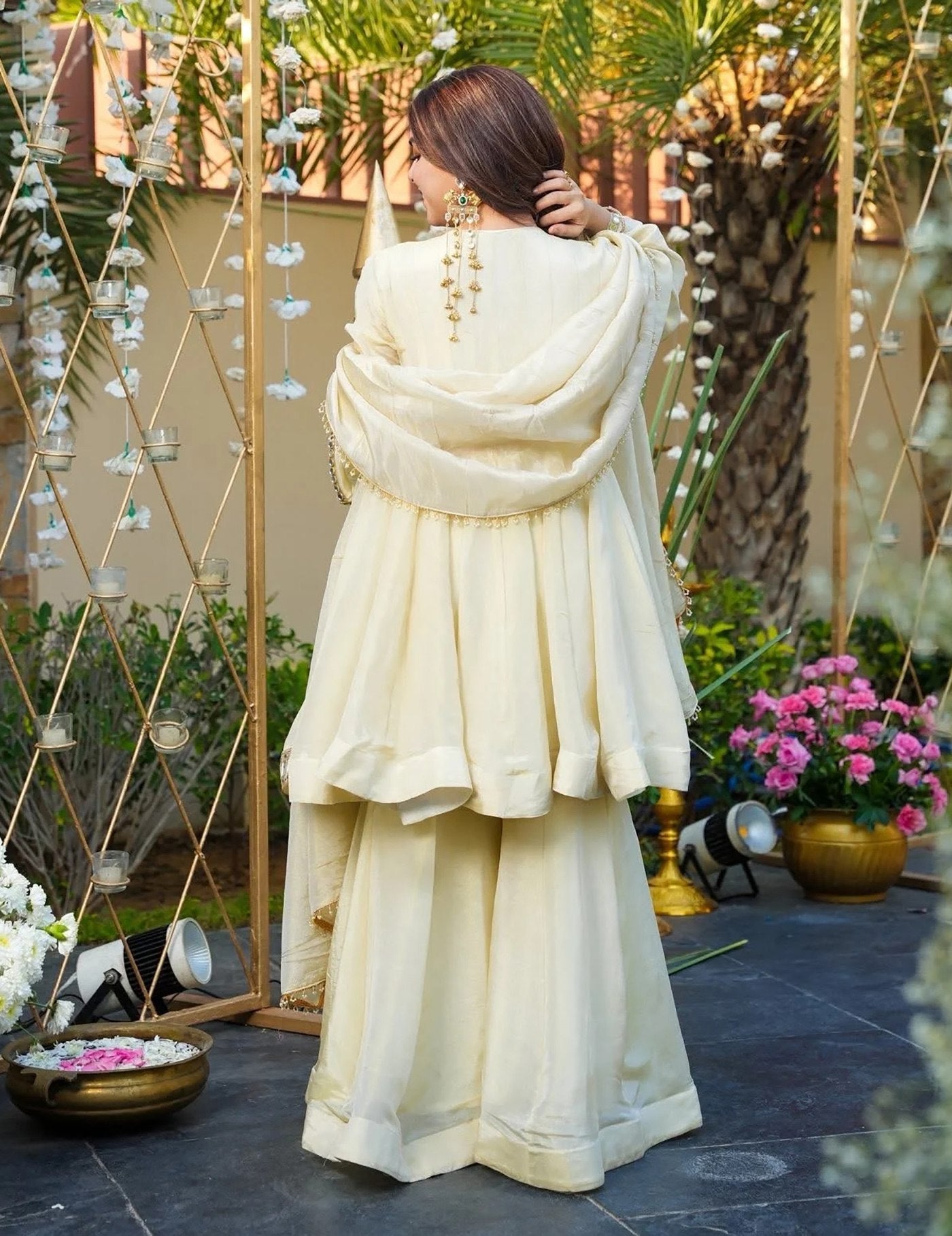 Off-White Mirror Embroidered Palazzo Set