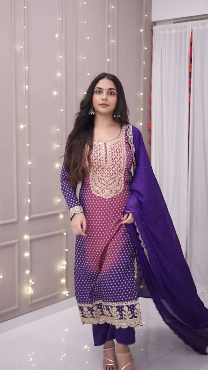 Chinon Wedding Embroidered Suit Set with Dupatta