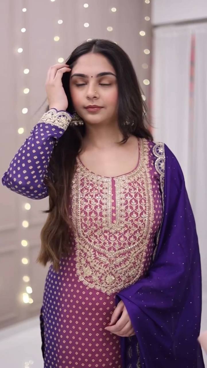 Chinon Wedding Embroidered Suit Set with Dupatta