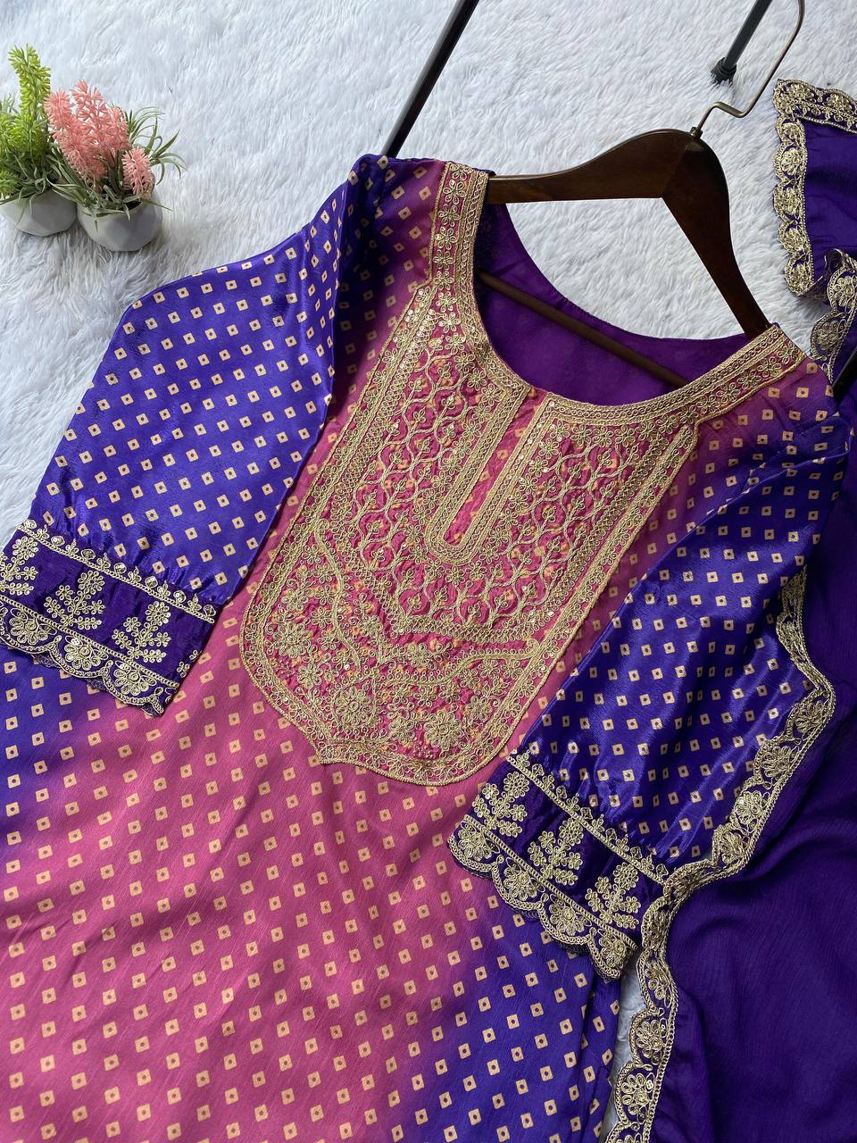 Chinon Wedding Embroidered Suit Set with Dupatta