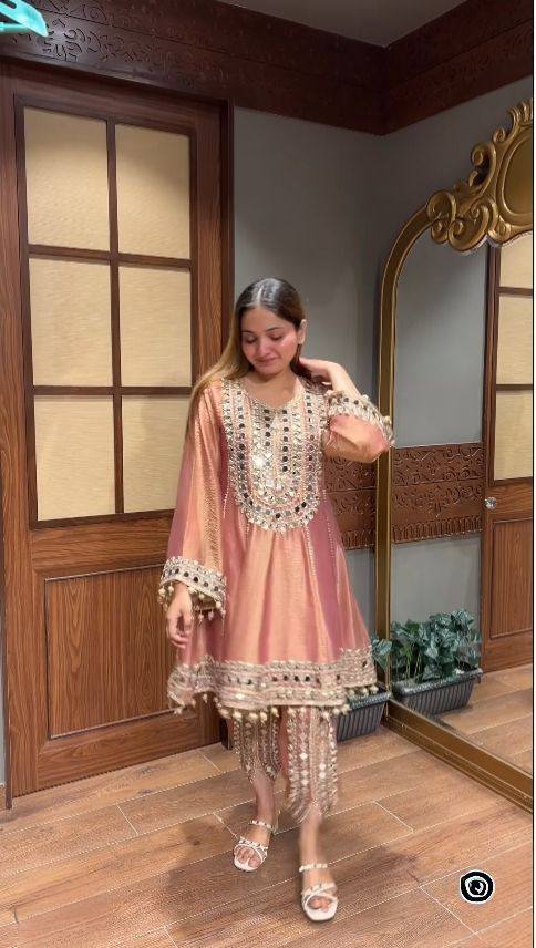 Chanderi Mirror Work Tulip Dhoti Set with Dupatta