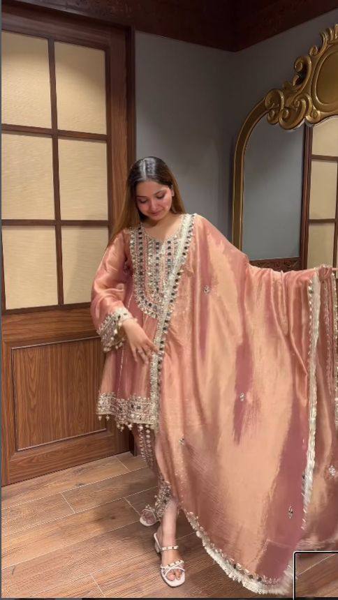 Chanderi Mirror Work Tulip Dhoti Set with Dupatta
