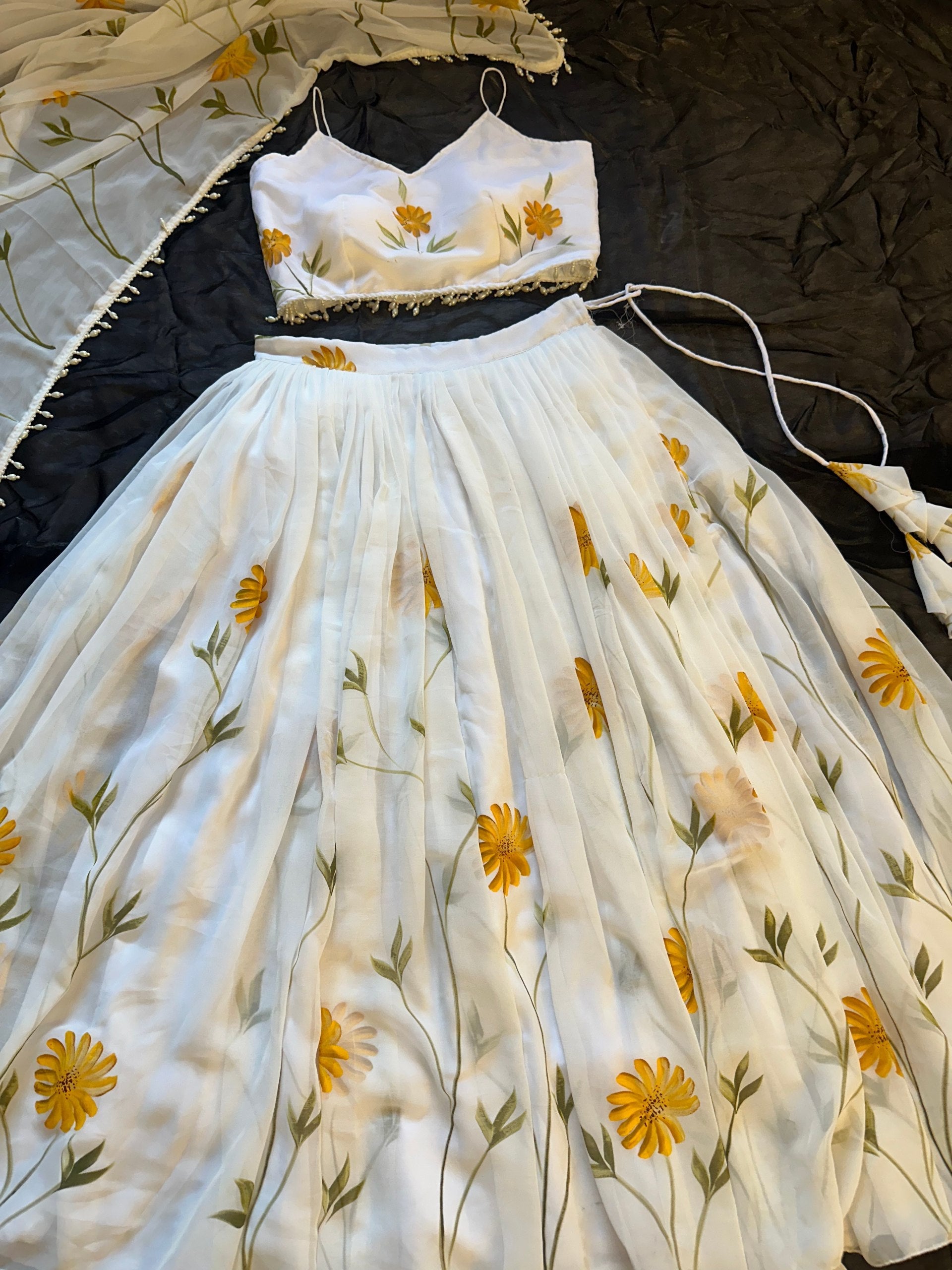 Floral Organza Lehenga Set with Hand-Painted Design