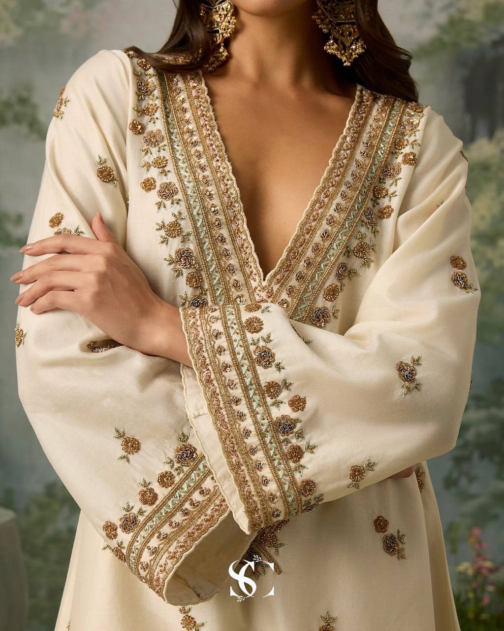 Roman Silk Sequins Palazzo Set with Organza Dupatta