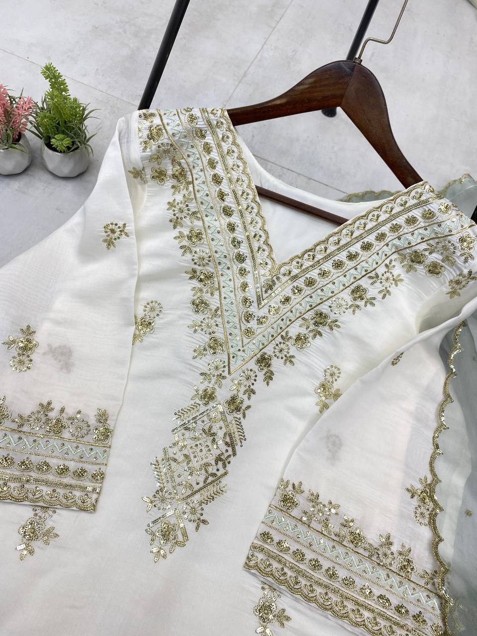 Roman Silk Sequins Palazzo Set with Organza Dupatta