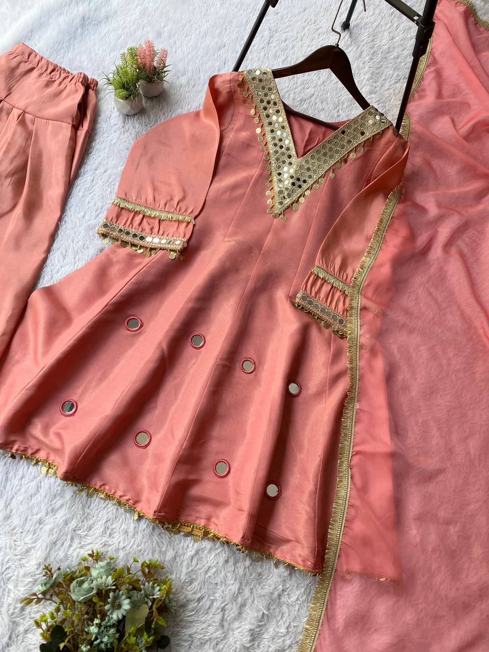 Coss Moss Mirror Sequins Sharara Set with Organza Dupatta
