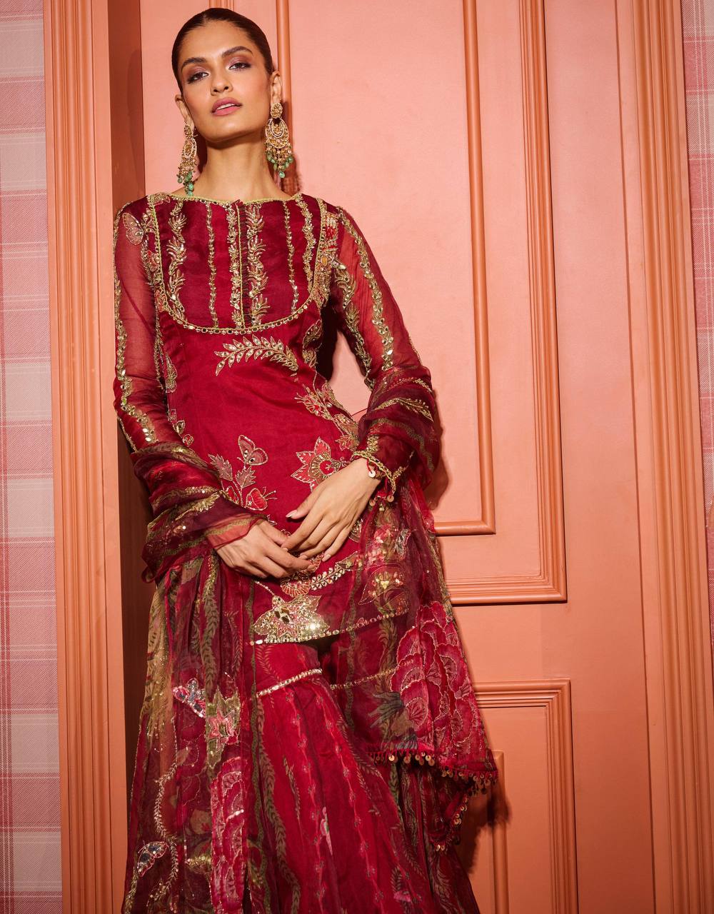 Organza Mirror Work Short Kurti Sharara Set