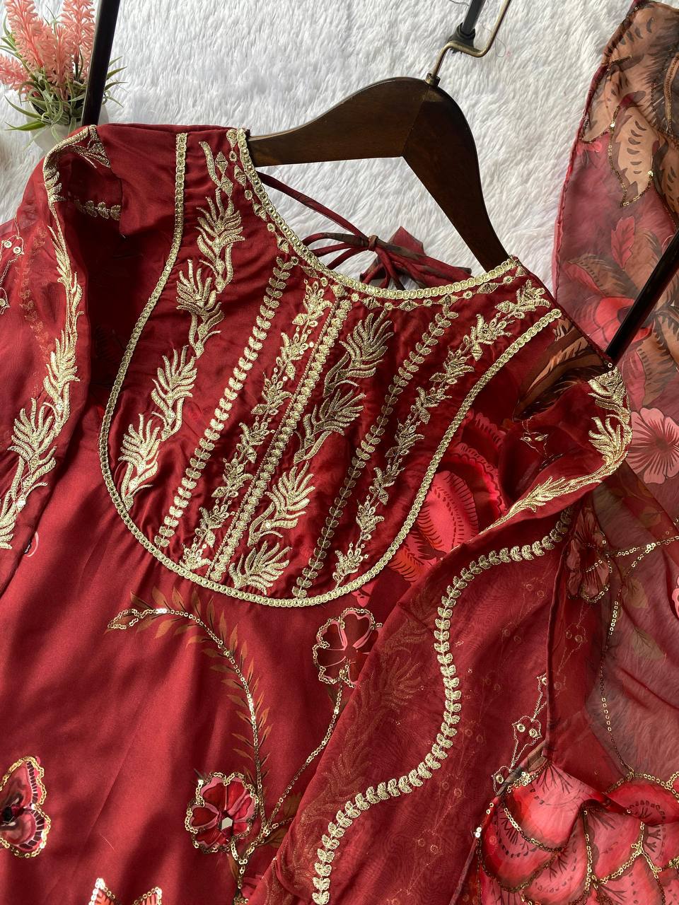 Organza Mirror Work Short Kurti Sharara Set