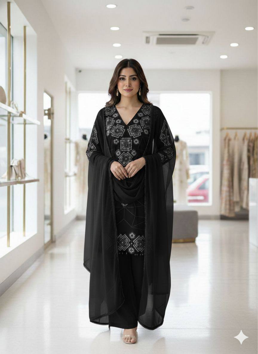 Georgette Sequins Palazzo Set with Tassel Dupatta