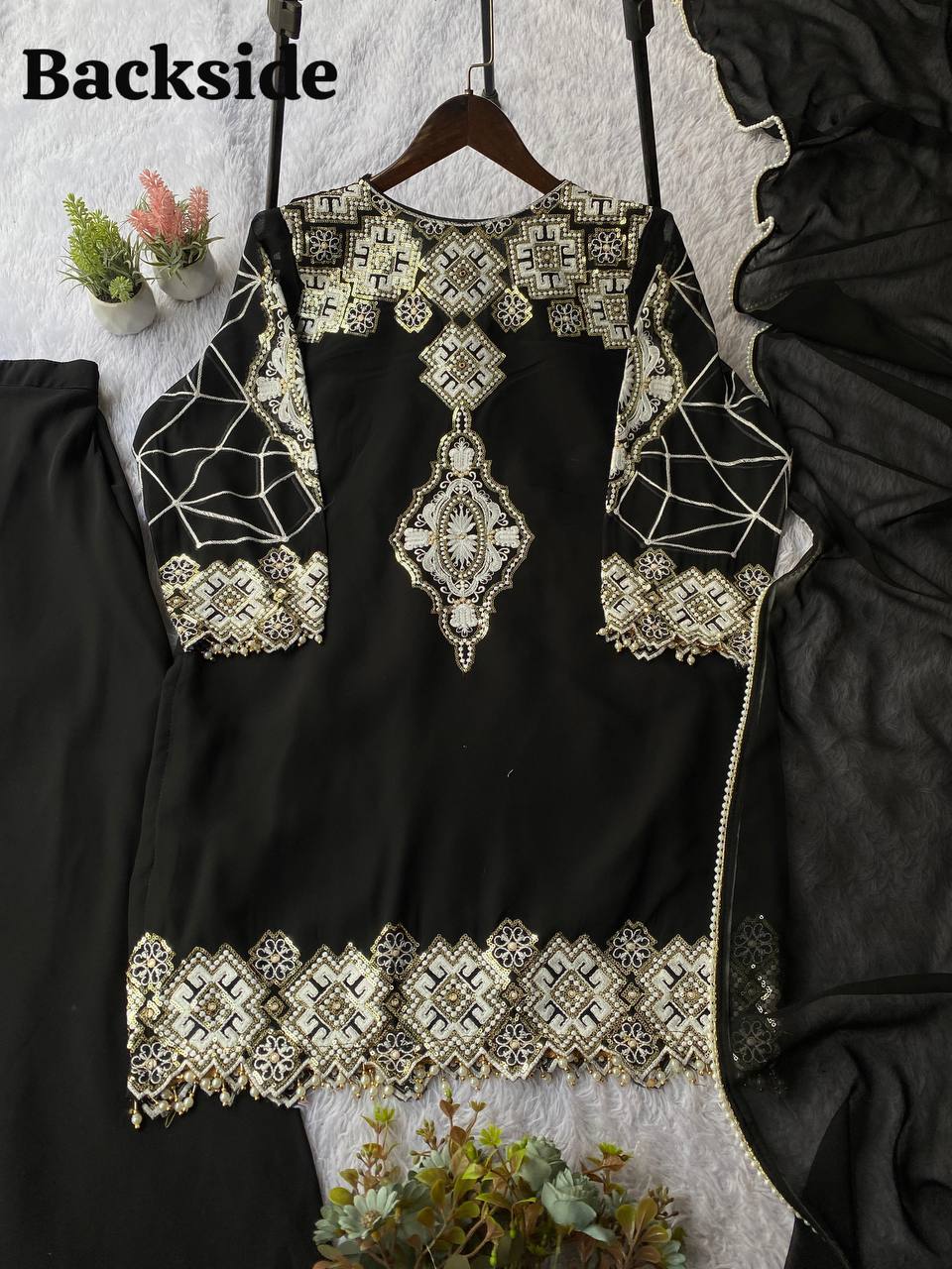 Georgette Sequins Palazzo Set with Tassel Dupatta
