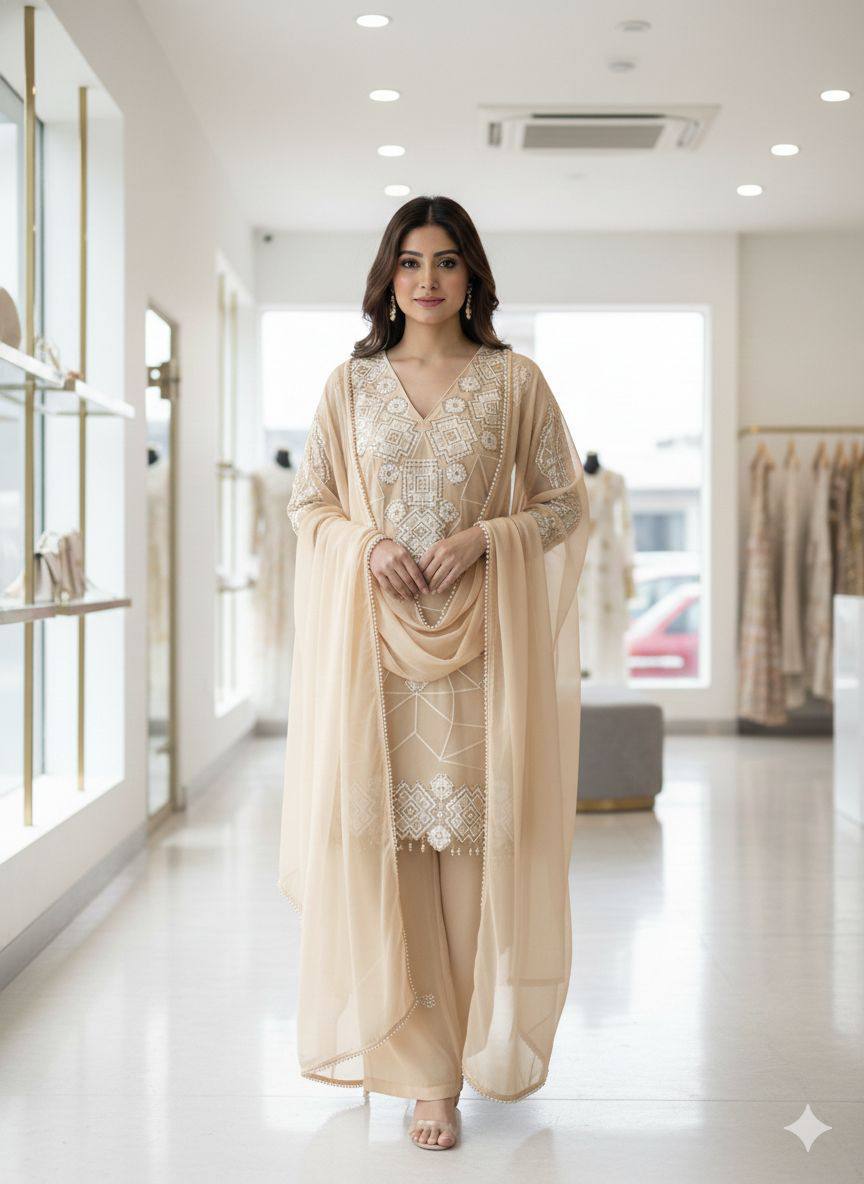 Georgette Sequins Palazzo Set with Tassel Dupatta