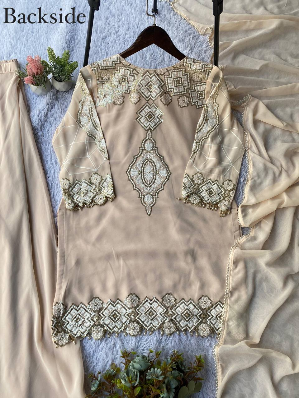 Georgette Sequins Palazzo Set with Tassel Dupatta