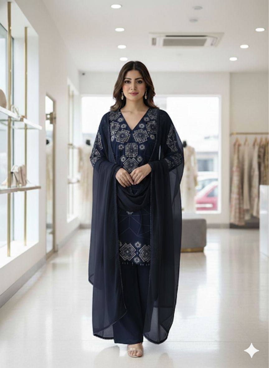 Georgette Sequins Palazzo Set with Tassel Dupatta