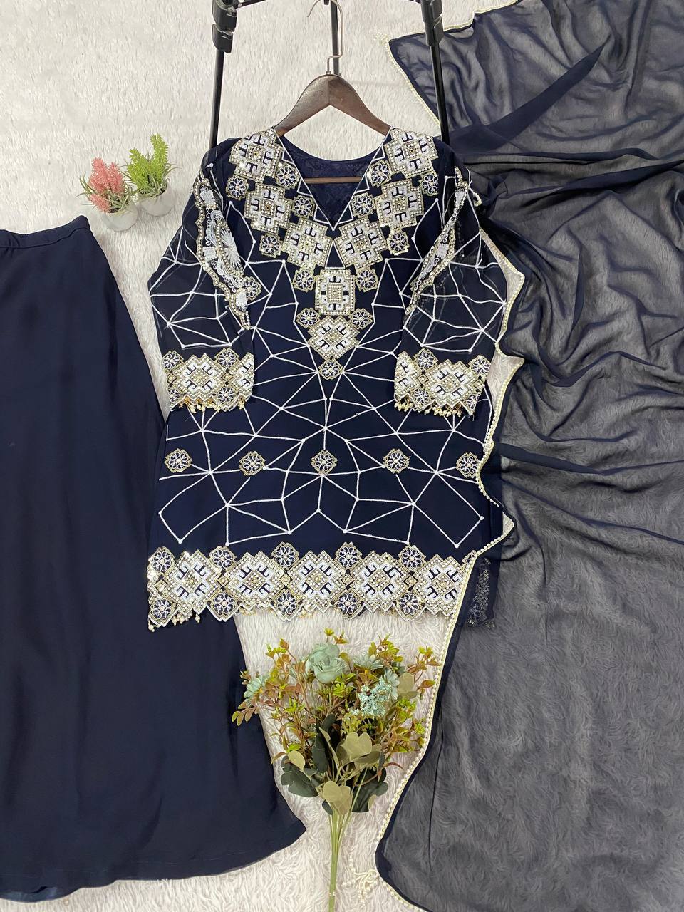 Georgette Sequins Palazzo Set with Tassel Dupatta
