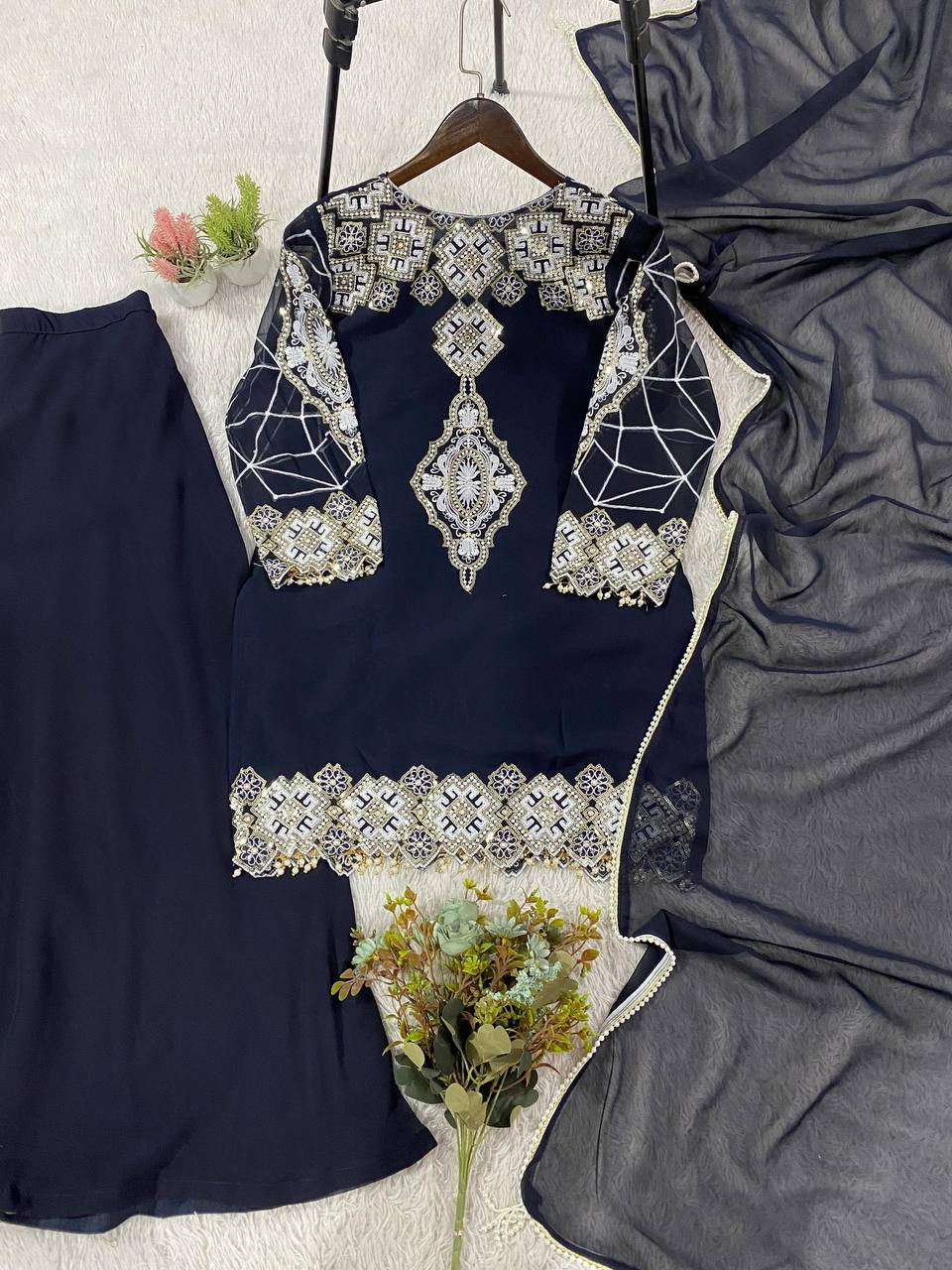 Georgette Sequins Palazzo Set with Tassel Dupatta