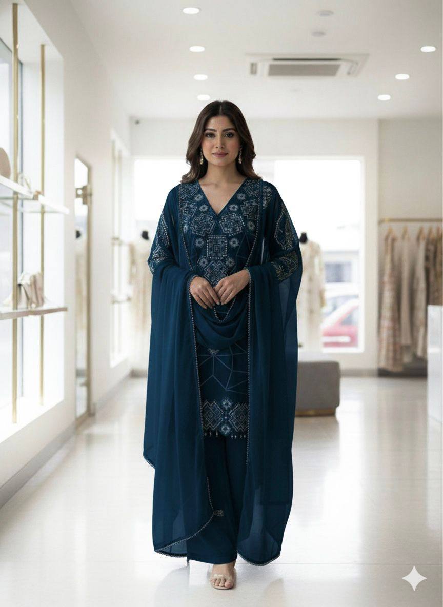 Georgette Sequins Palazzo Set with Tassel Dupatta